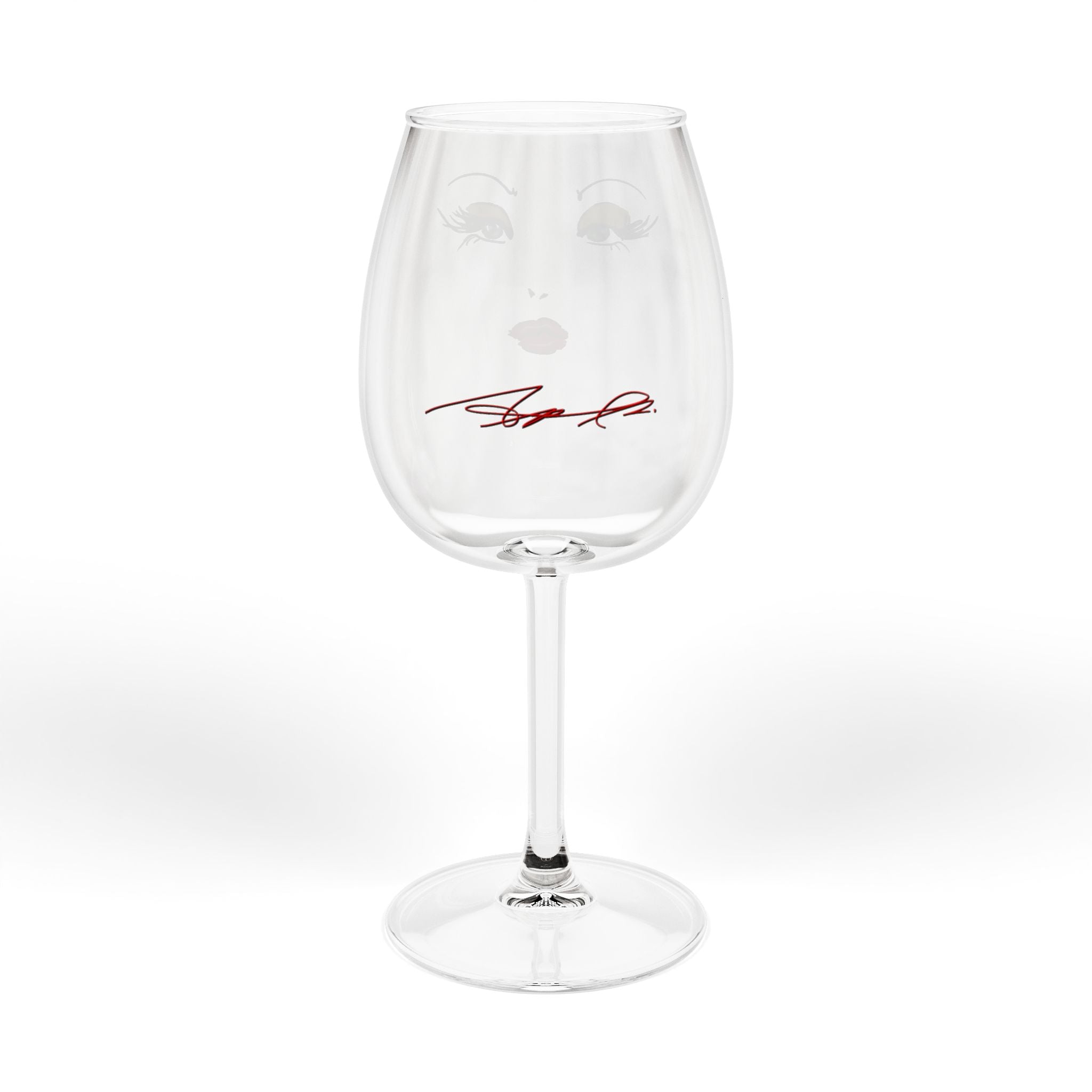 Wine Glass — Glam Face 12oz Stemmed Wine Glass (Red Lip & Green Eye Makeup Design)