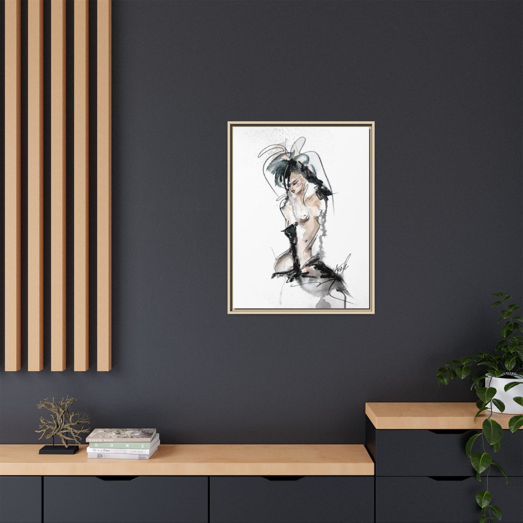 Woman in Black Gloves | Framed Nude Figure Sketch