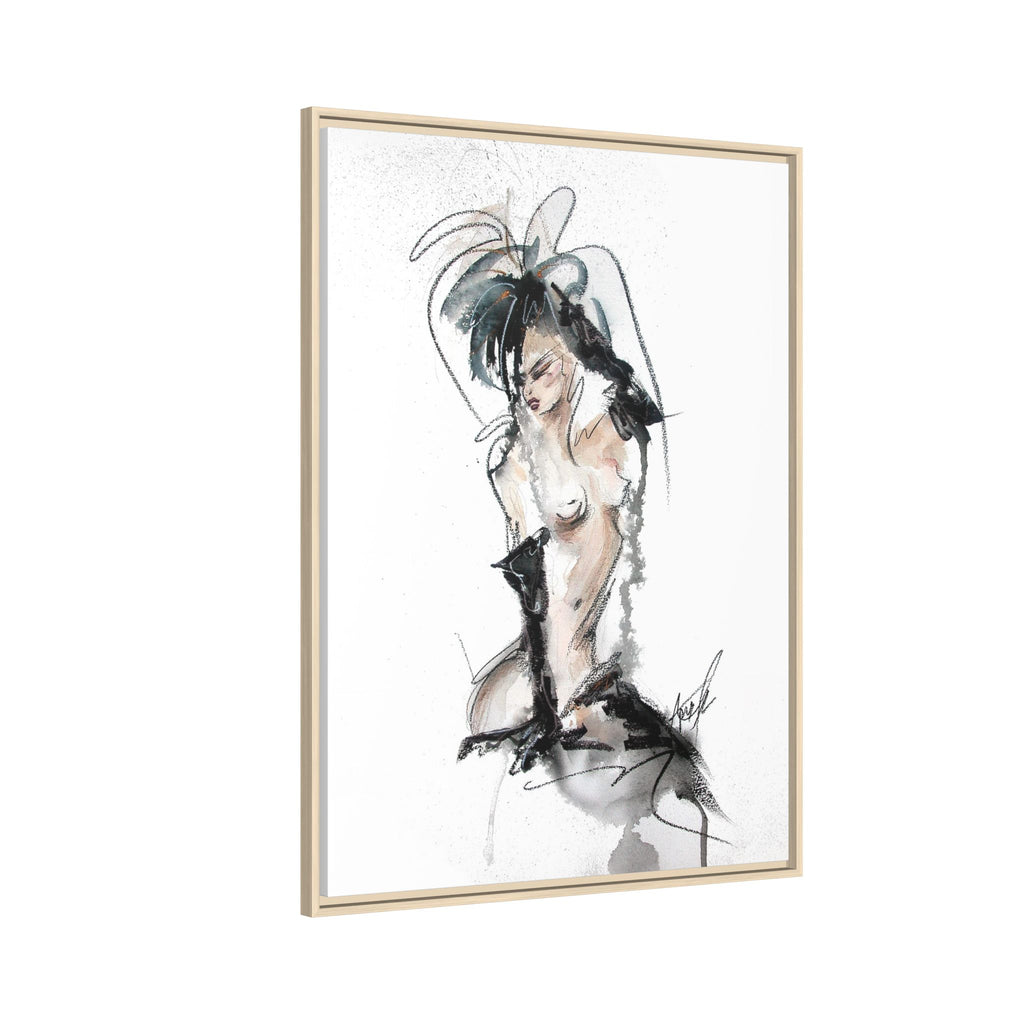 Woman in Black Gloves | Framed Nude Figure Sketch
