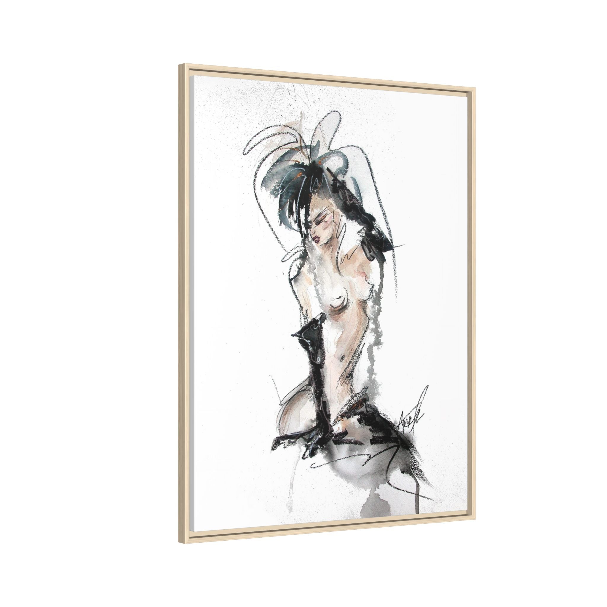 Woman in Black Gloves | Framed Nude Figure Sketch