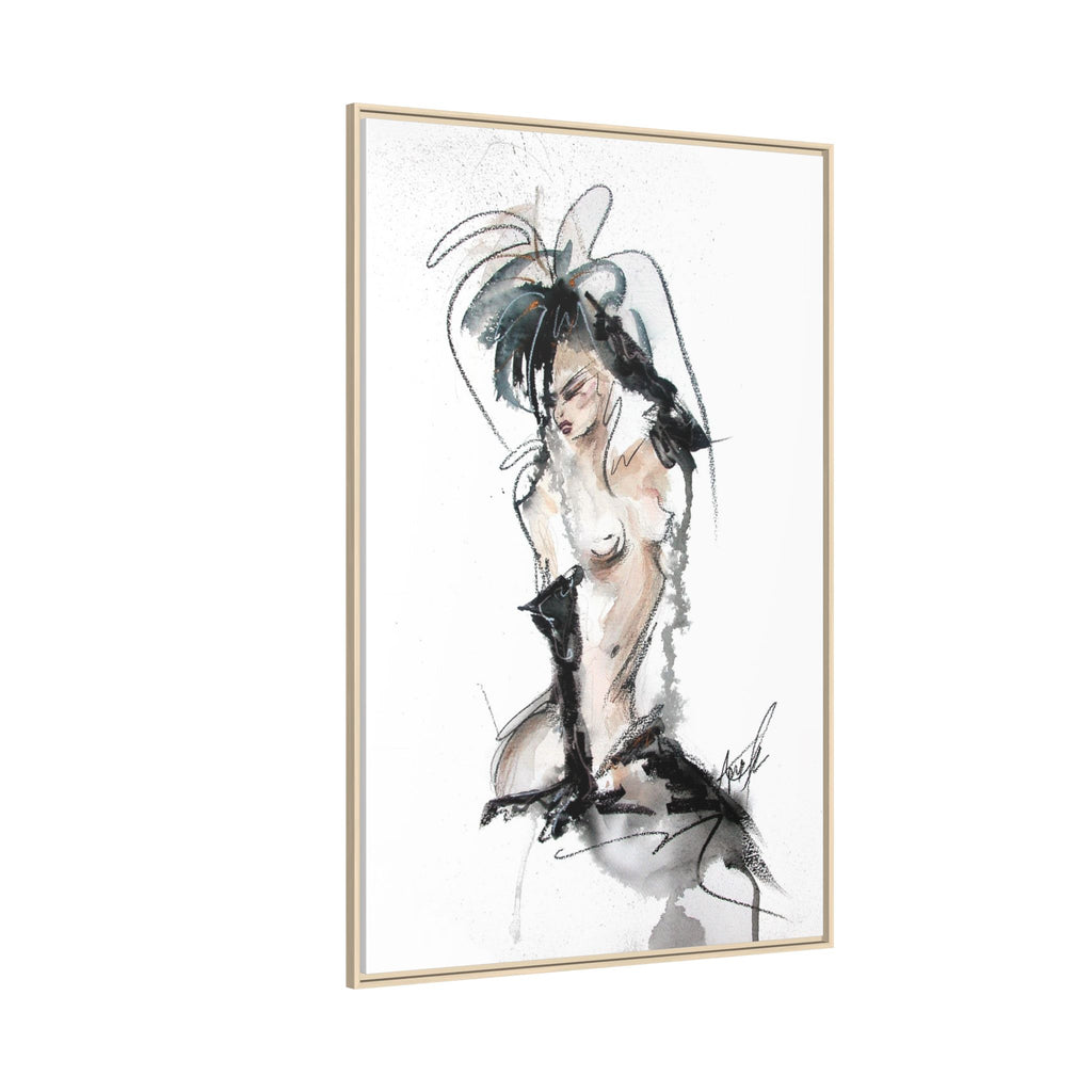 Woman in Black Gloves | Framed Nude Figure Sketch
