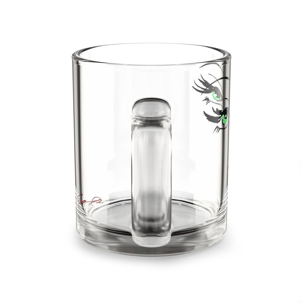 Green-Eyed Glam Face Glass Mug | 10oz Clear Coffee Tea Cup