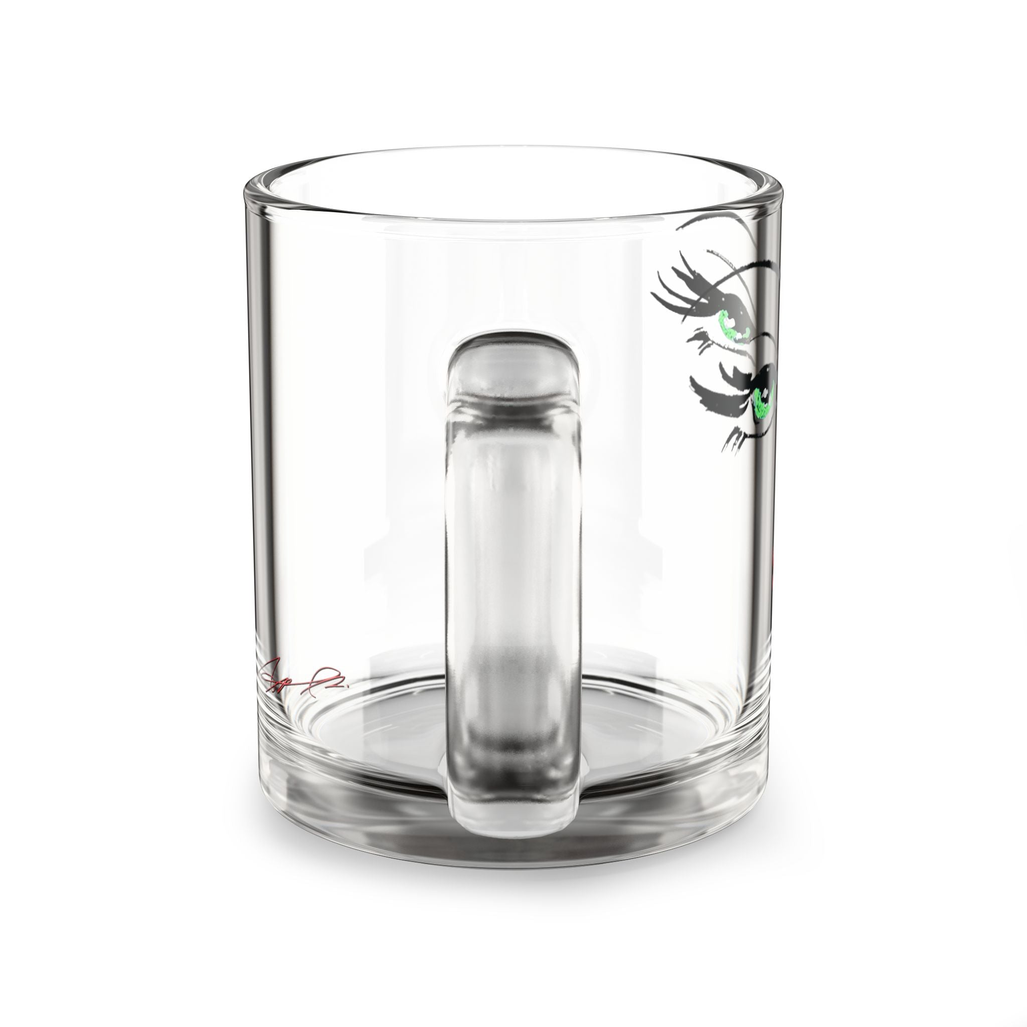 Green-Eyed Glam Face Glass Mug | 10oz Clear Coffee Tea Cup