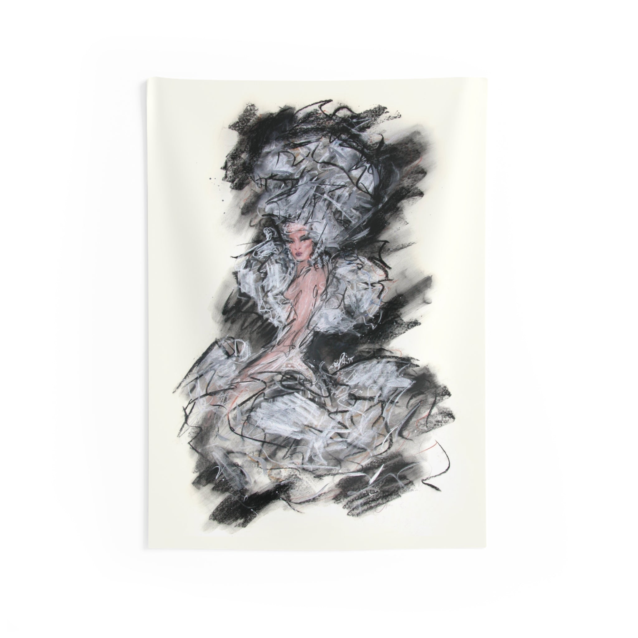 Fashion Illustration Wall Tapestry — Elegant Ballerina Sketch Art