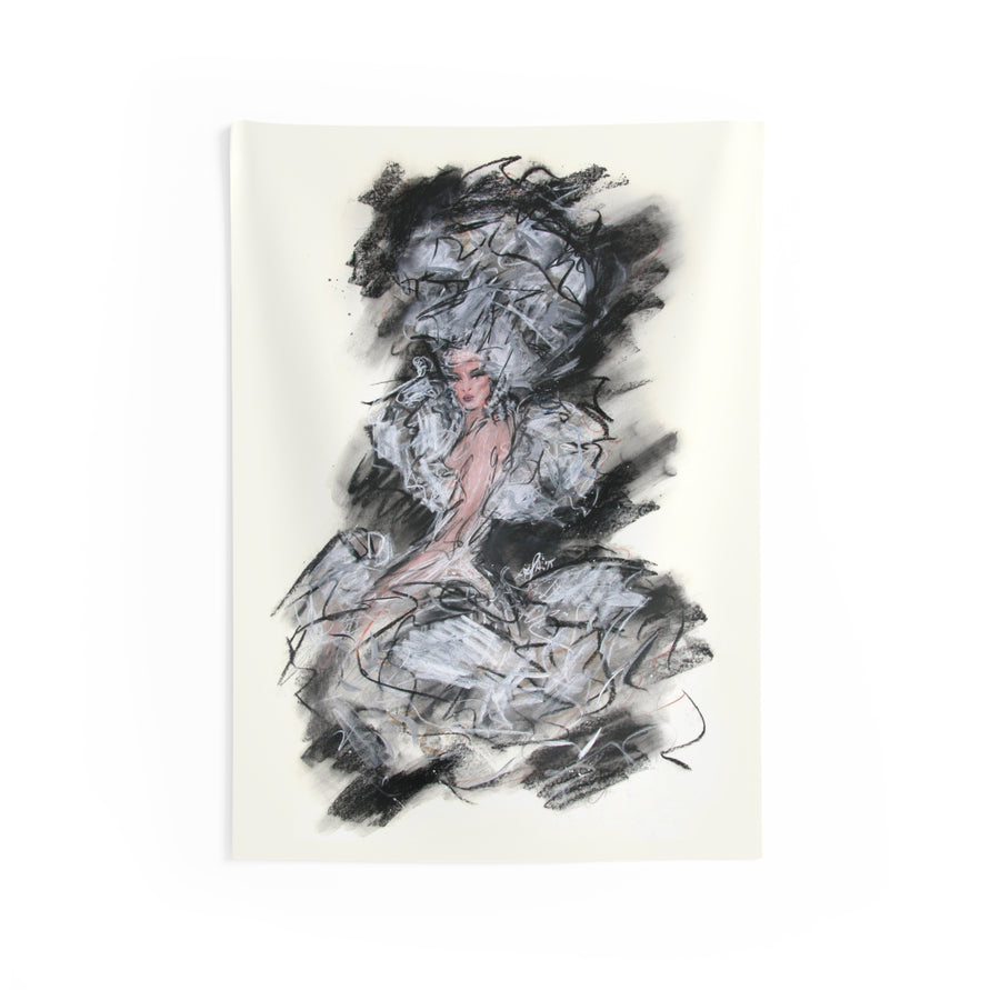 Fashion Illustration Wall Tapestry — Elegant Ballerina Sketch Art