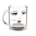 Stylized Makeup Face Glass Mug | 10oz Clear Coffee Cup