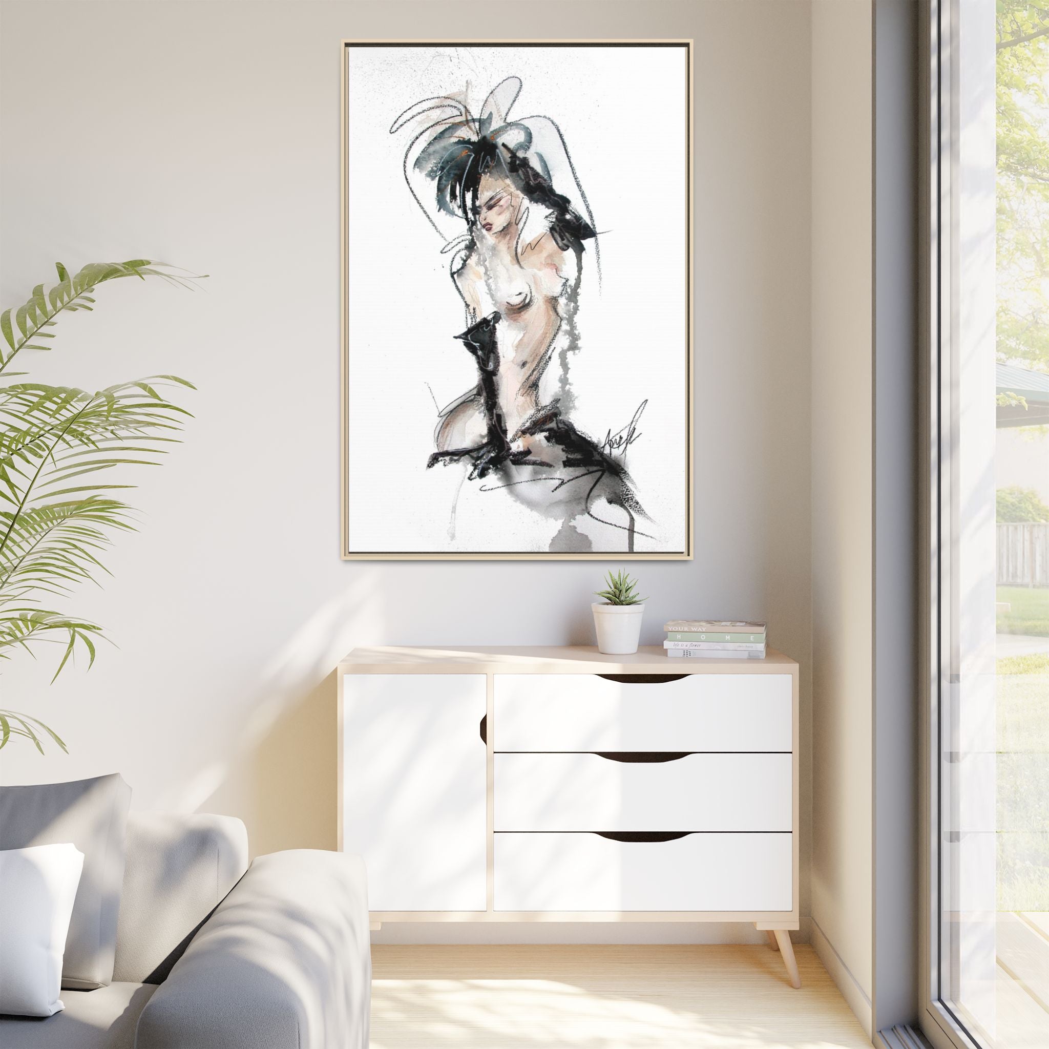 Woman in Black Gloves | Framed Nude Figure Sketch