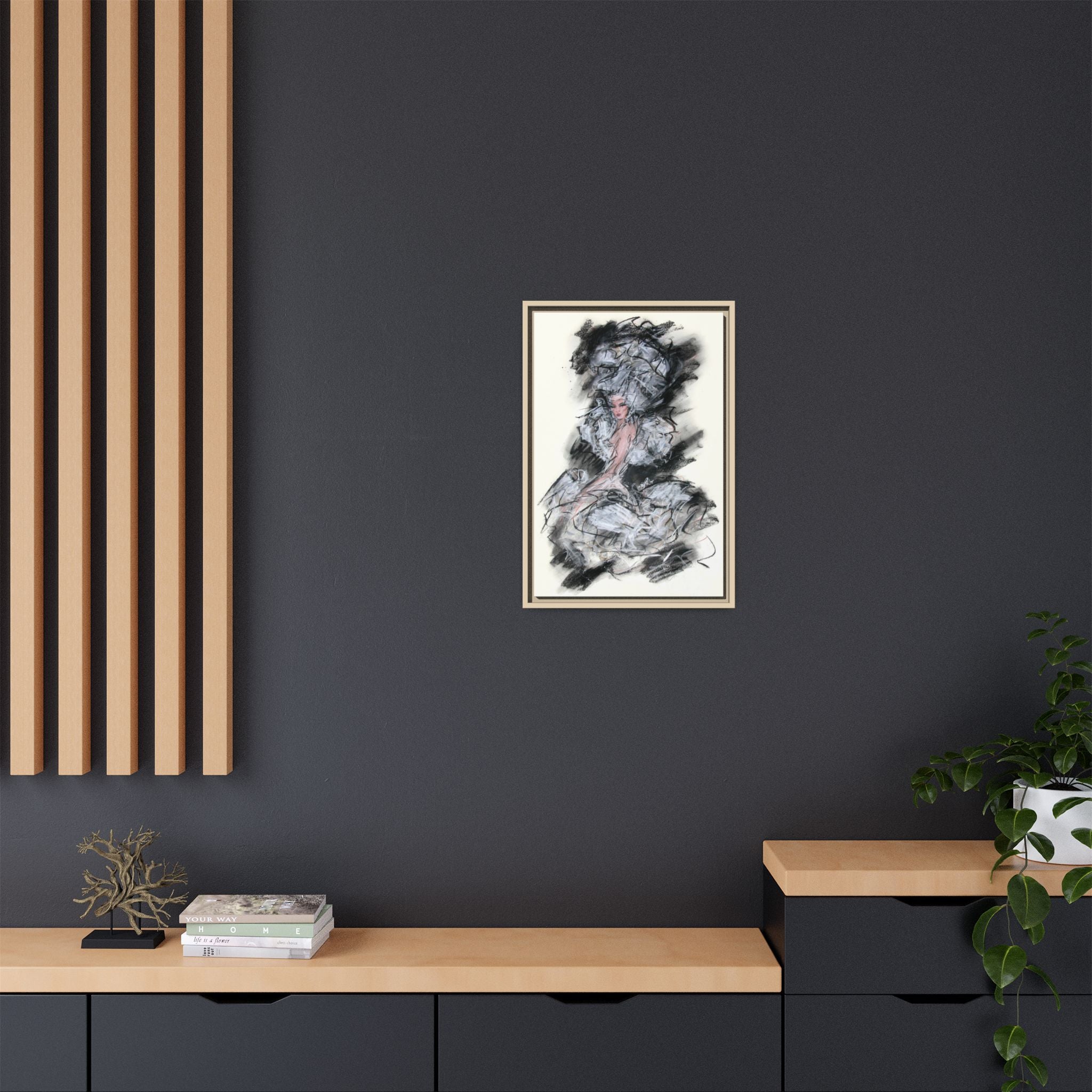 Framed Matte Canvas Art - Fashion Sketch Ballerina Illustration