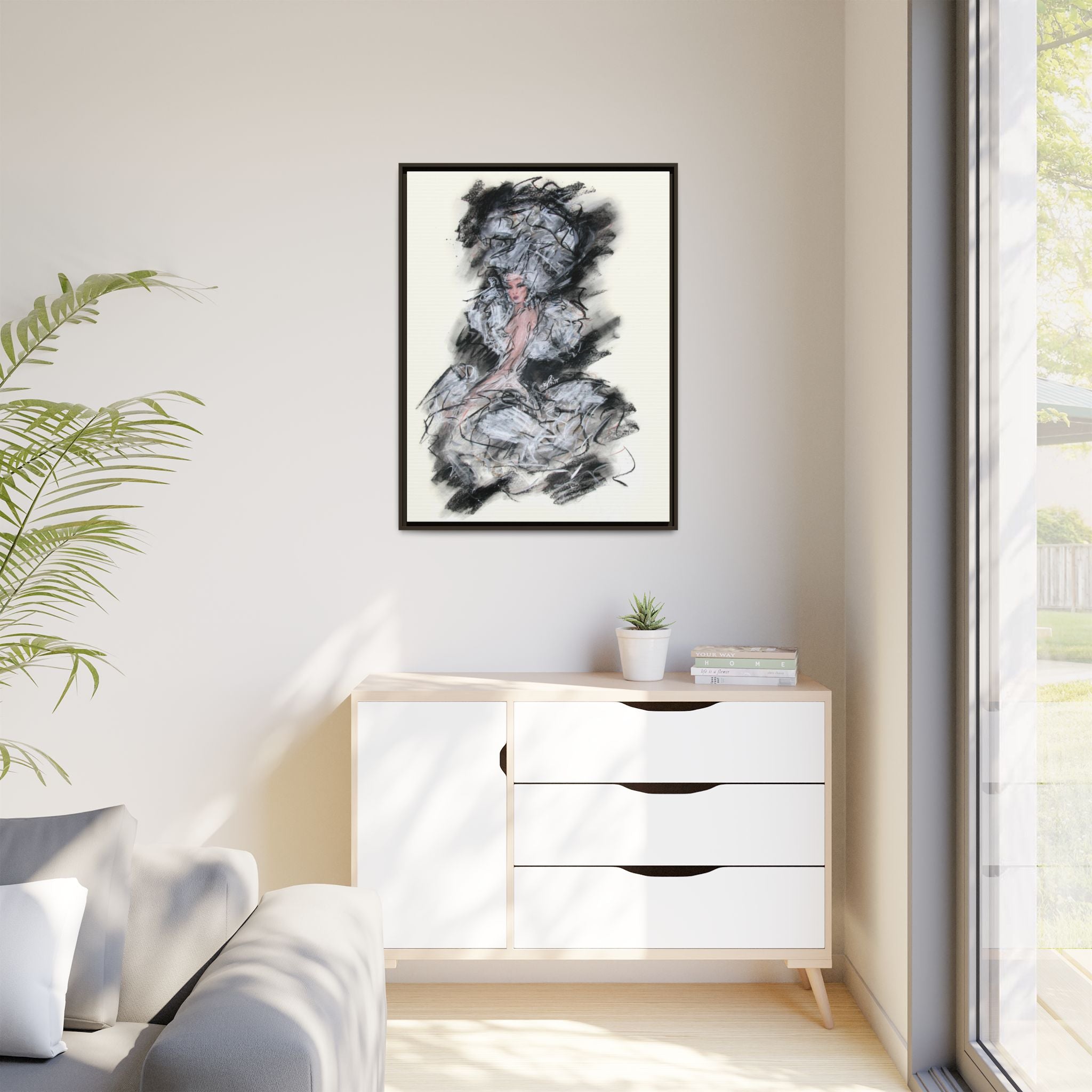 Framed Matte Canvas Art - Fashion Sketch Ballerina Illustration