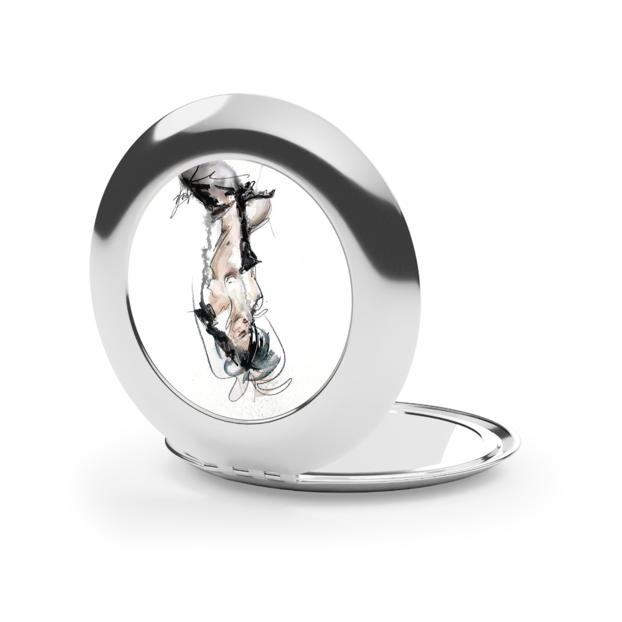 Compact Travel Mirror — Elegant Sketch Pinup Makeup Mirror