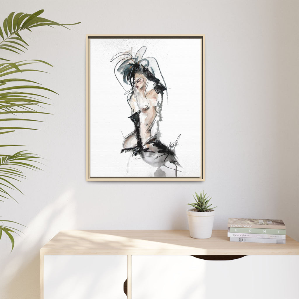 Woman in Black Gloves | Framed Nude Figure Sketch