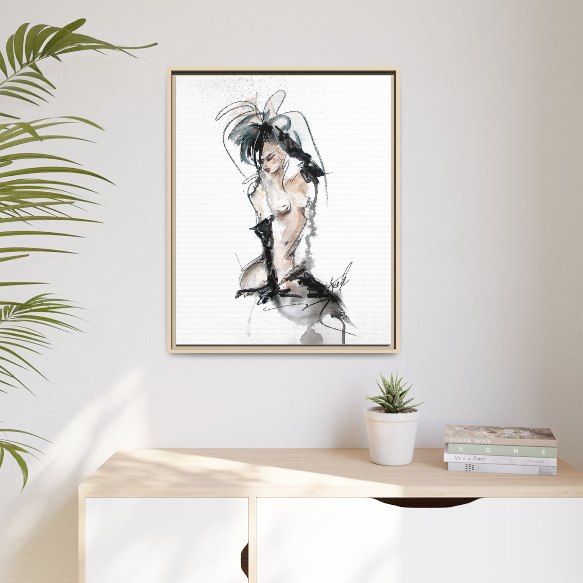 Woman in Black Gloves | Framed Nude Figure Sketch