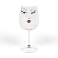 12oz Wine Glass with Elegant Painted Face Design — Red Lip & Eyelash Stemware