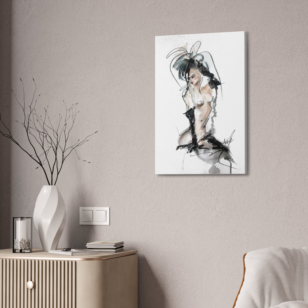 Woman In Black Gloves Canvas Print | Burlesque Pinup Canvas Art