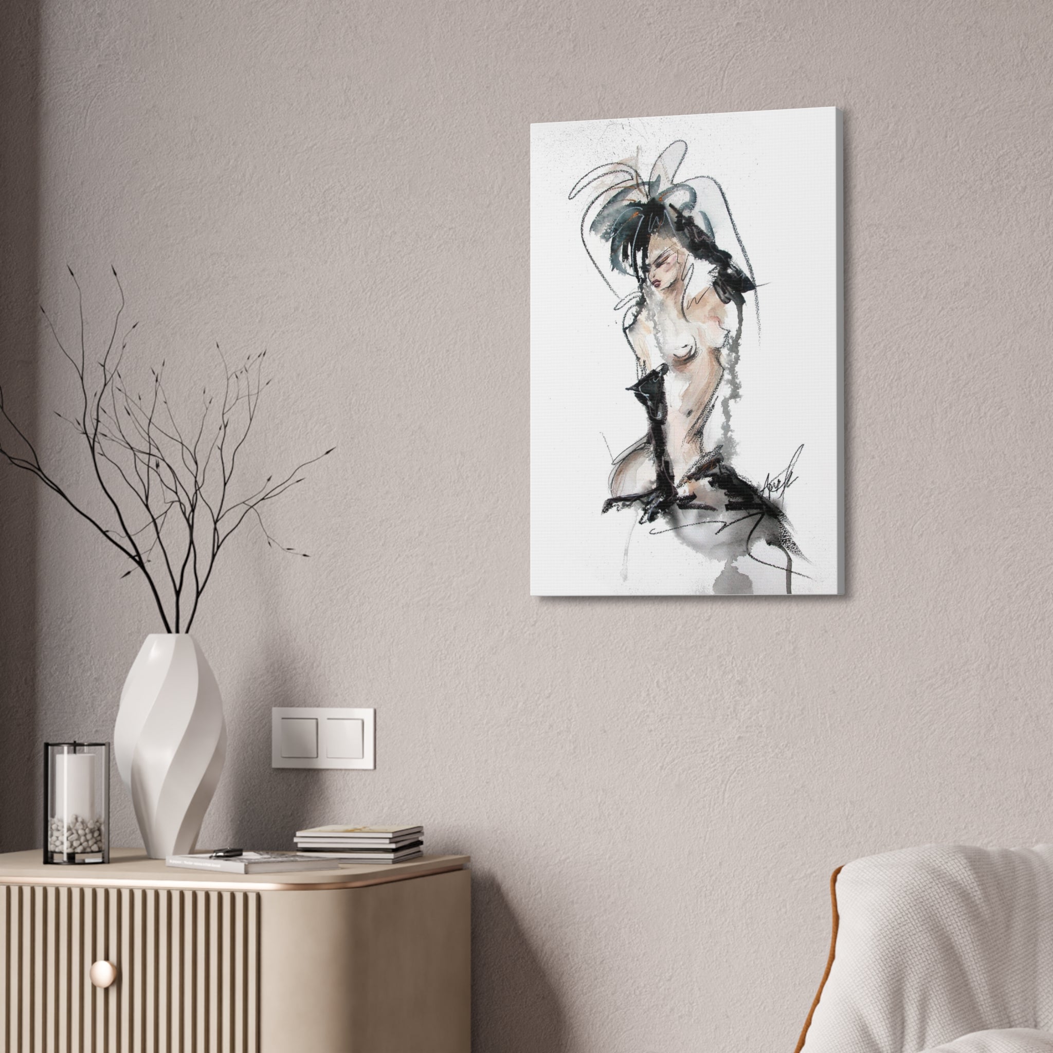 Woman In Black Gloves Canvas Print | Burlesque Pinup Canvas Art