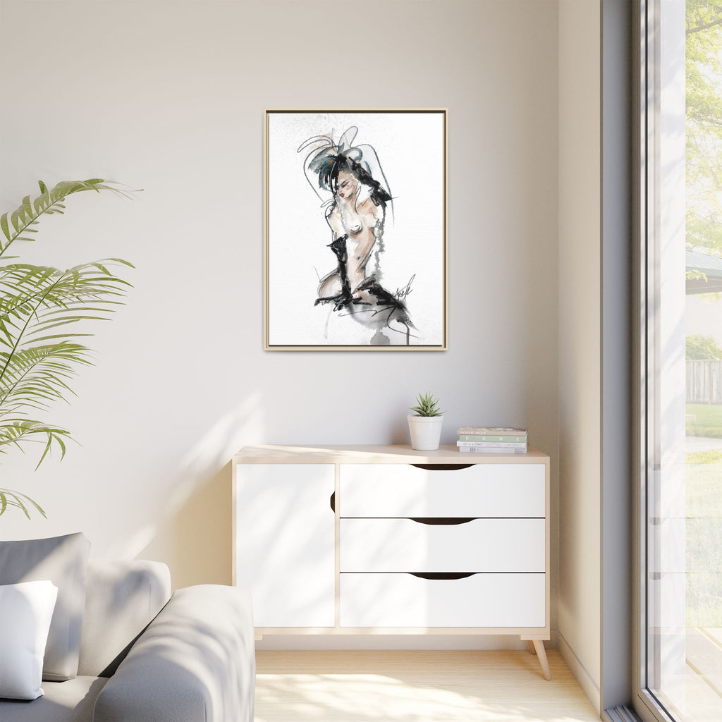 Woman in Black Gloves | Framed Nude Figure Sketch