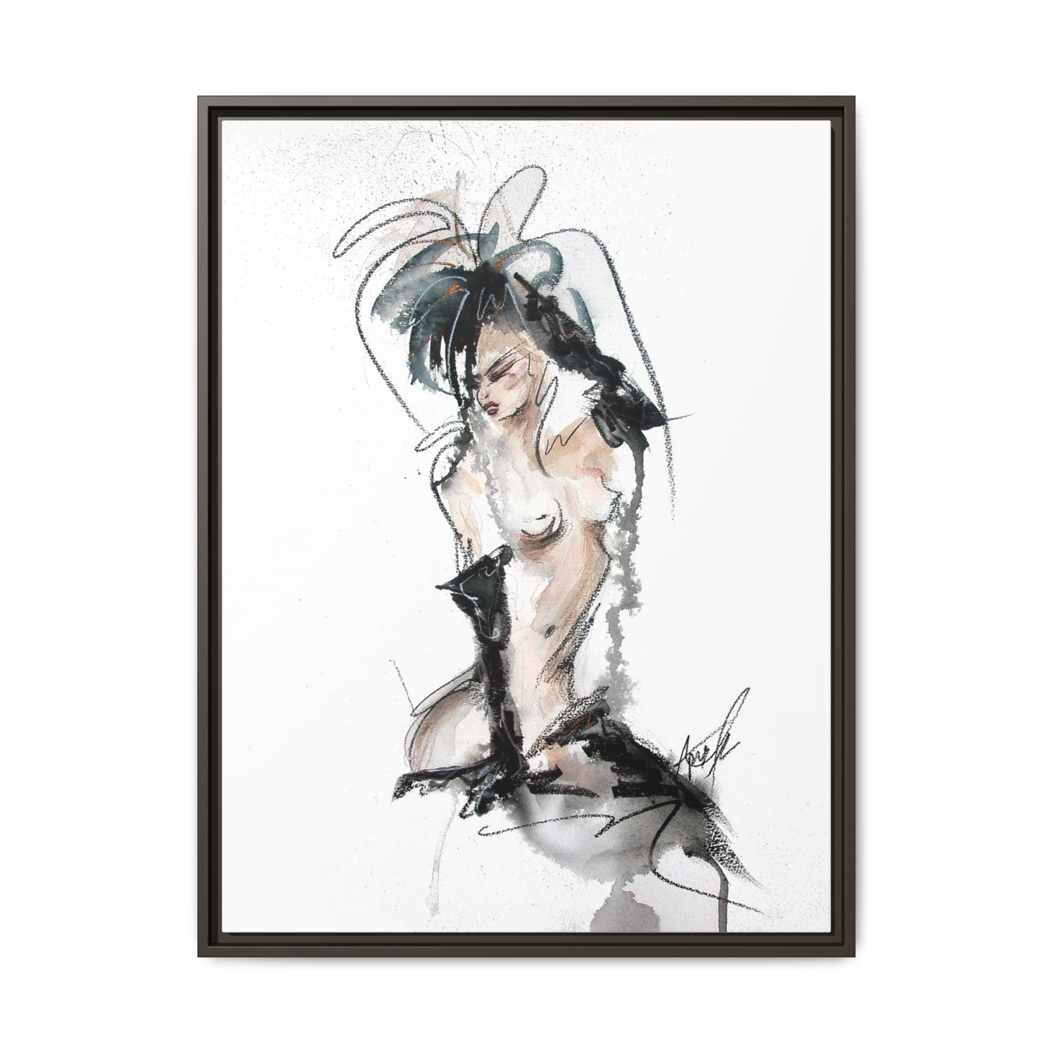 Woman in Black Gloves | Framed Nude Figure Sketch