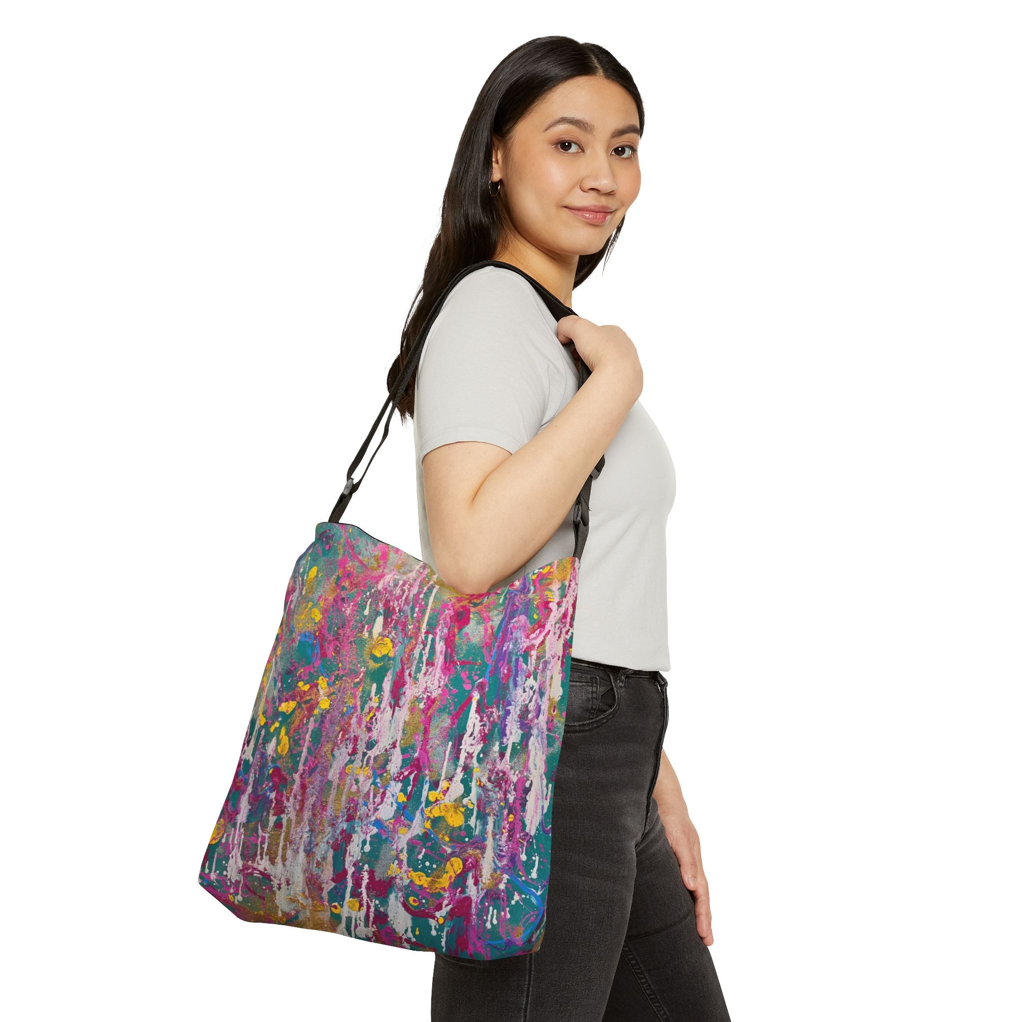 Abstract Color Splash Tote Bag — Adjustable Art Print Shoulder Bag