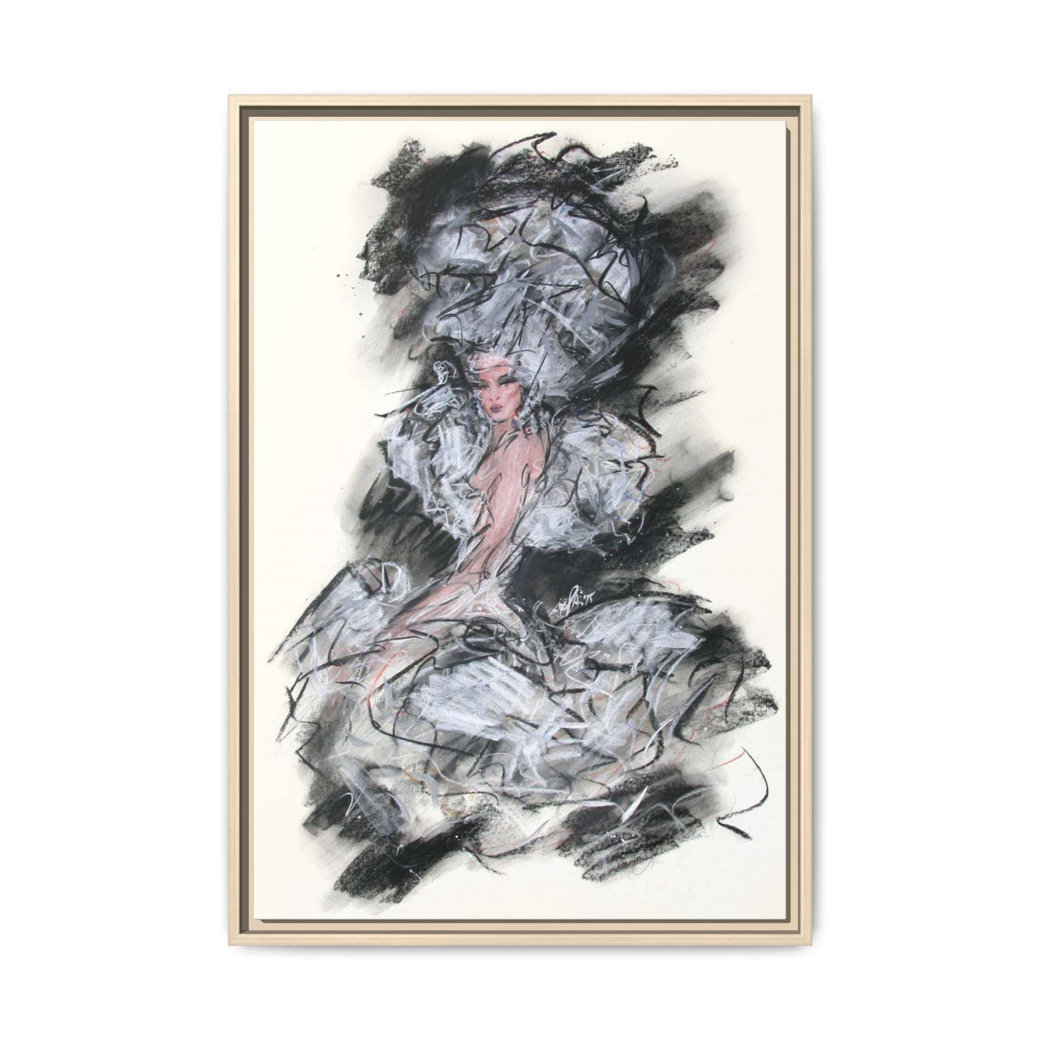 Framed Matte Canvas Art - Fashion Sketch Ballerina Illustration
