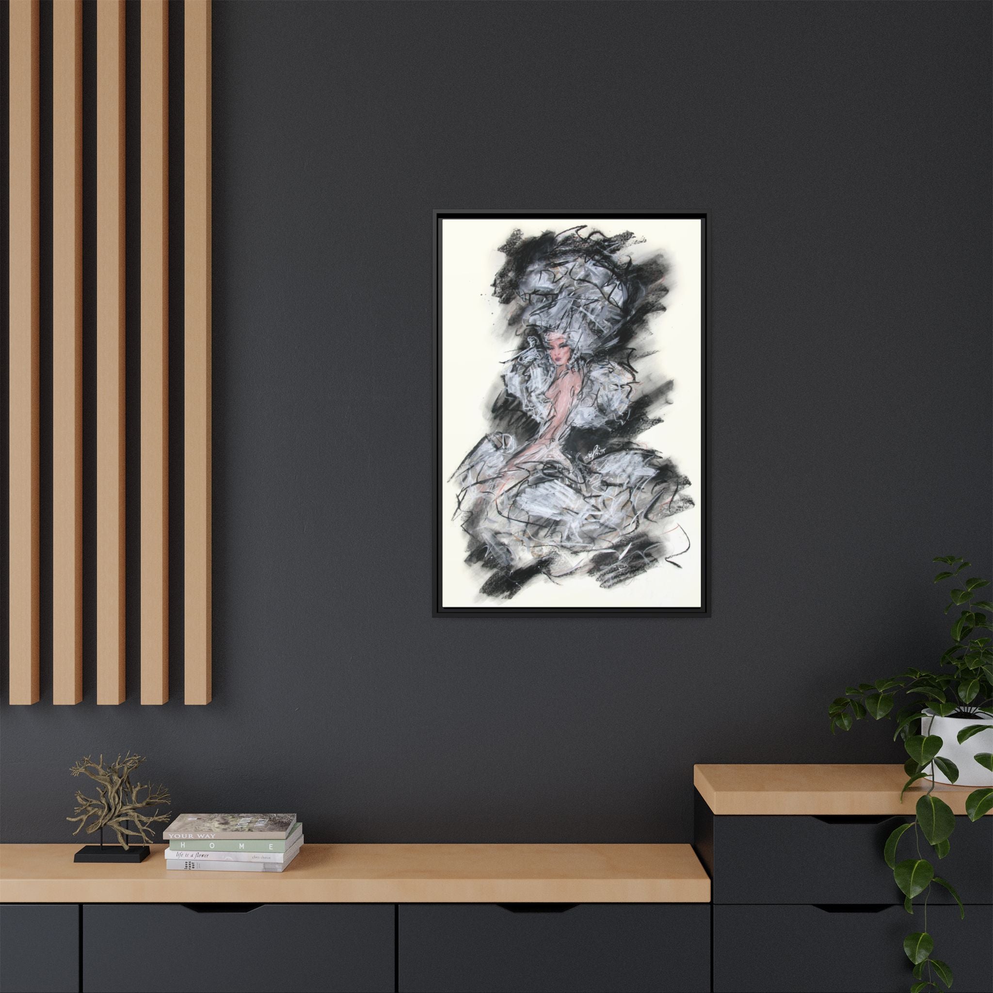Framed Matte Canvas Art - Fashion Sketch Ballerina Illustration