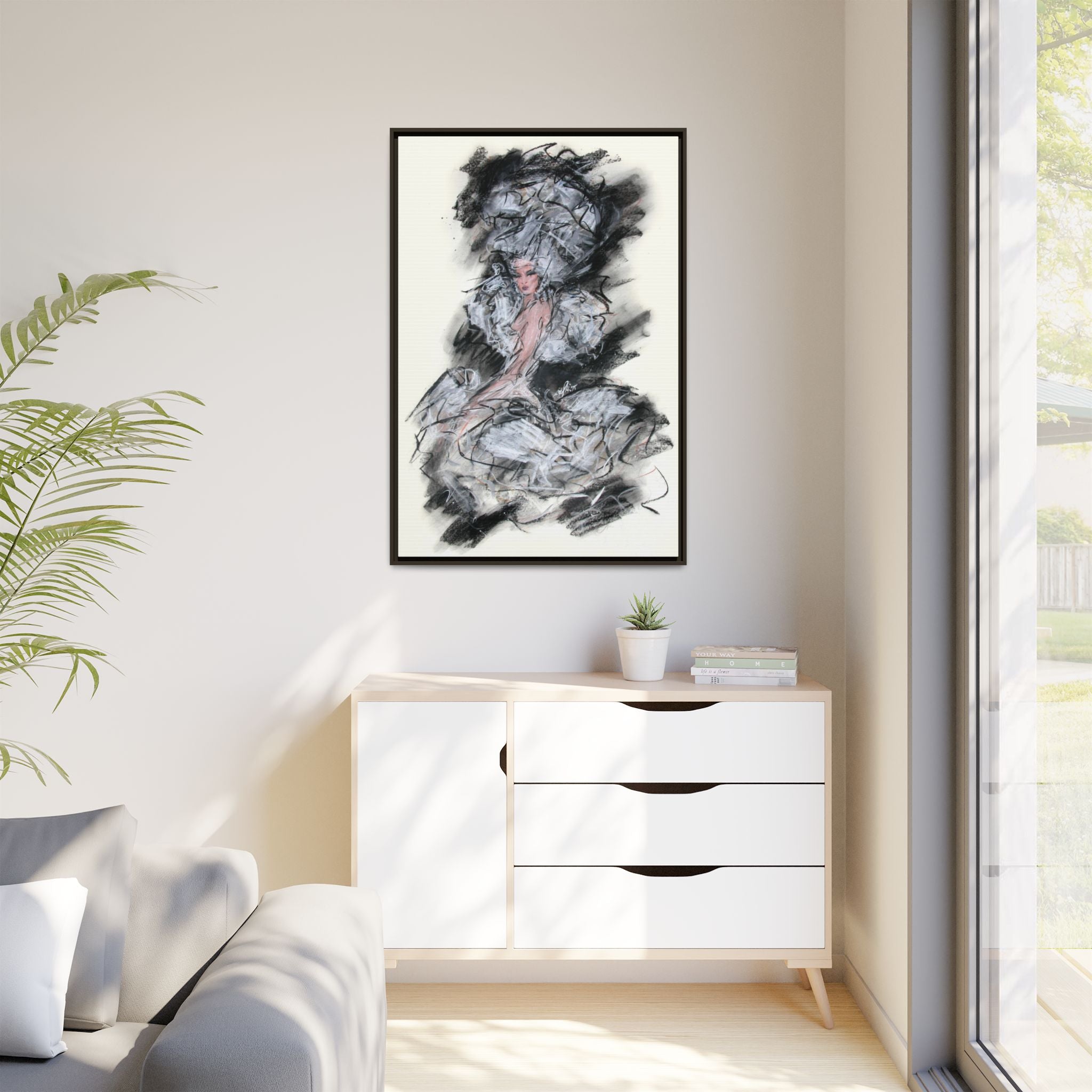 Framed Matte Canvas Art - Fashion Sketch Ballerina Illustration