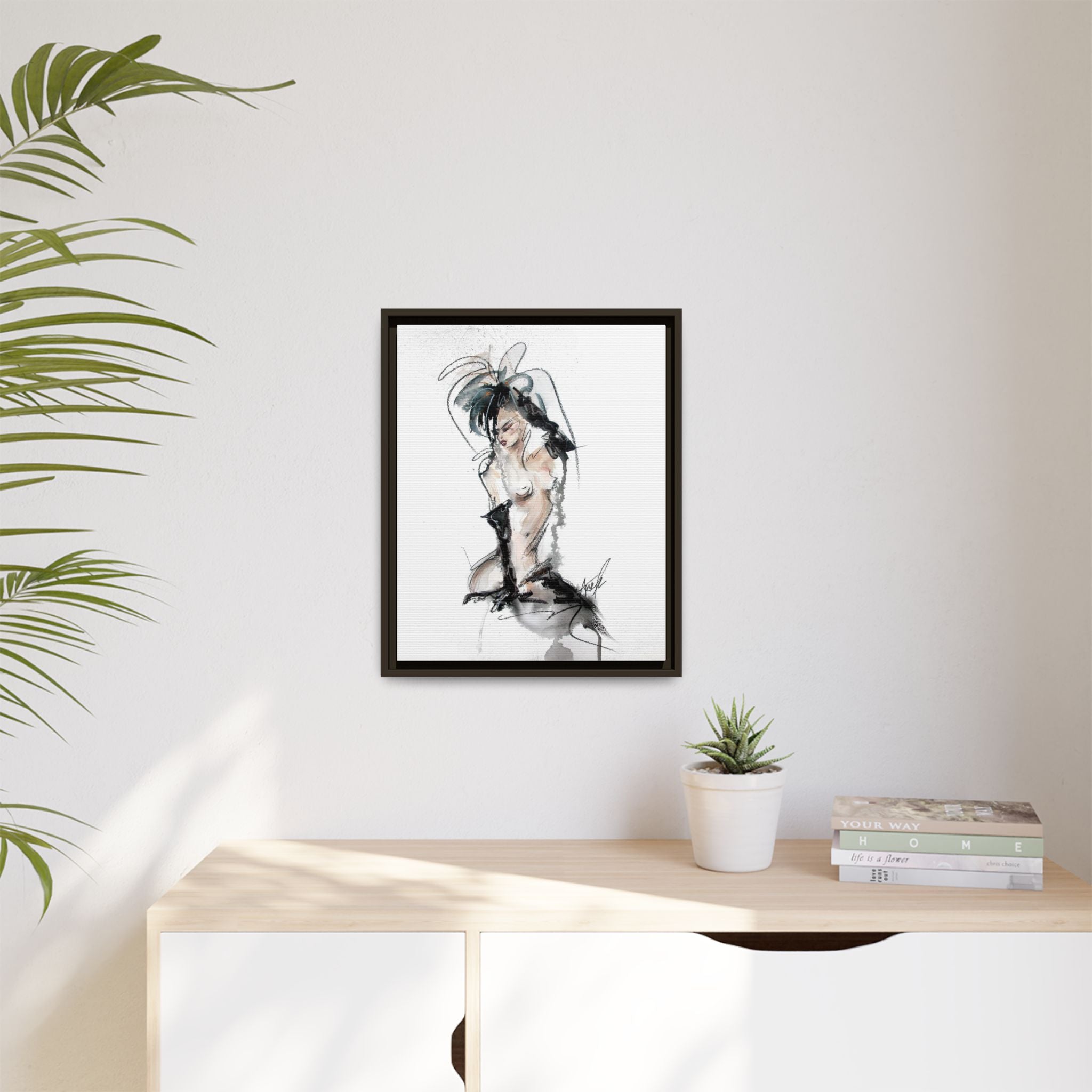 Woman in Black Gloves | Framed Nude Figure Sketch
