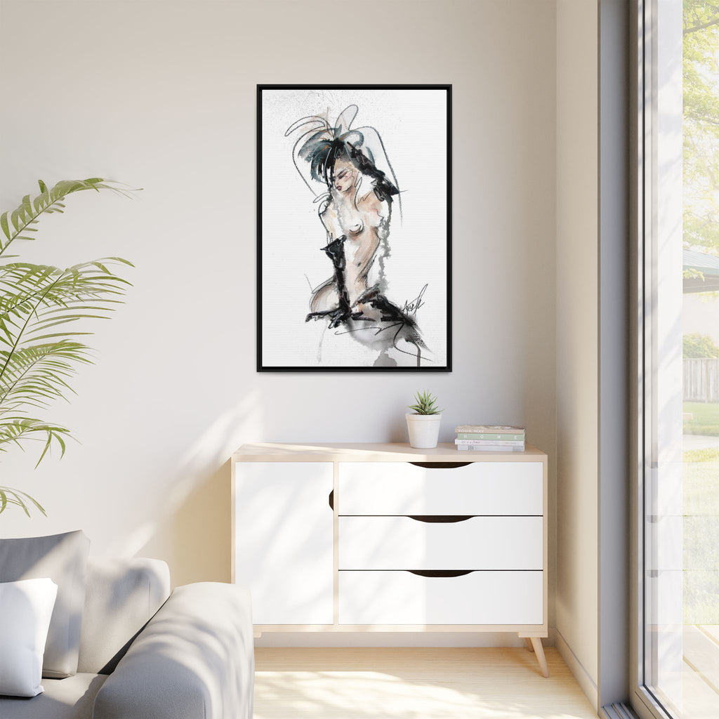 Woman in Black Gloves | Framed Nude Figure Sketch