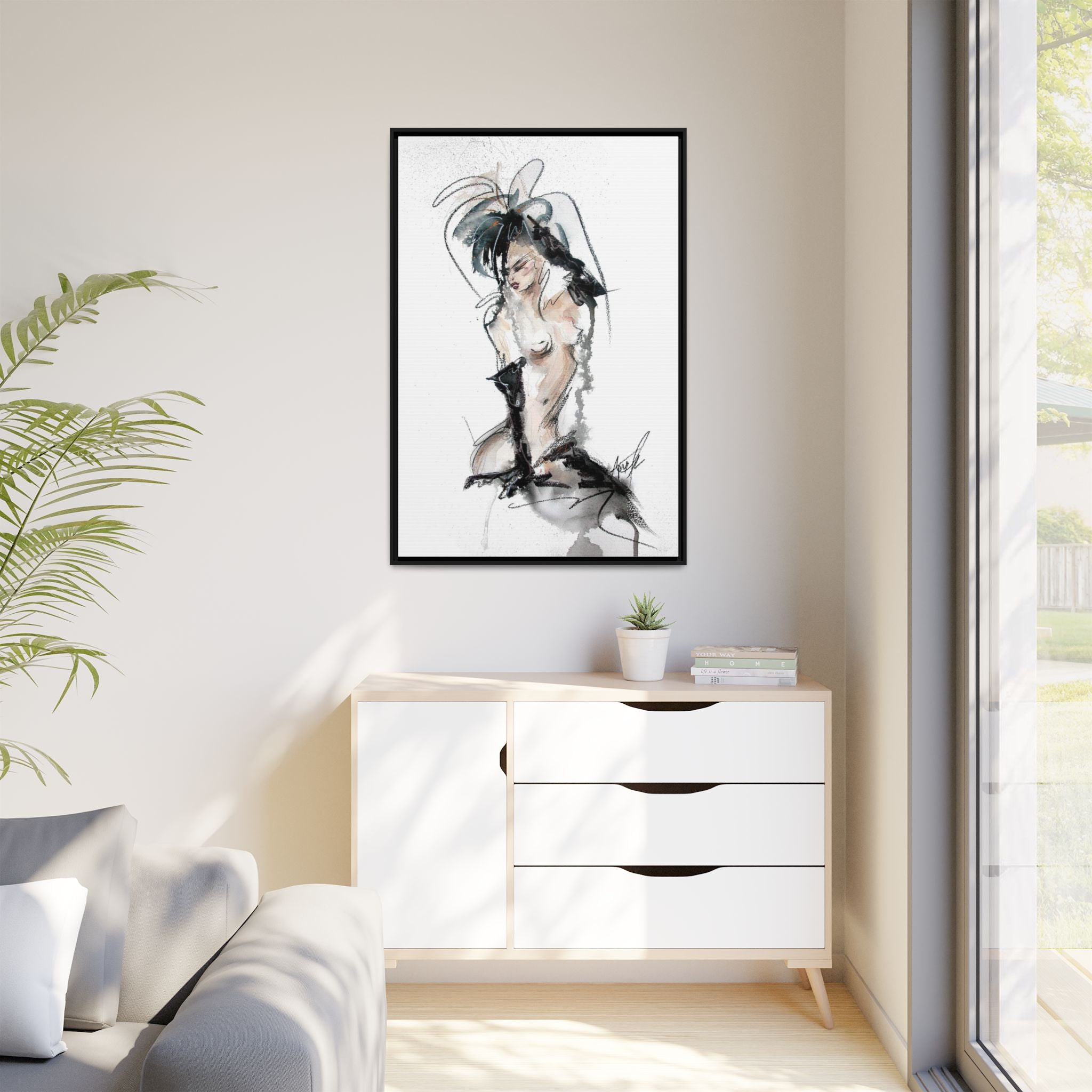 Woman in Black Gloves | Framed Nude Figure Sketch