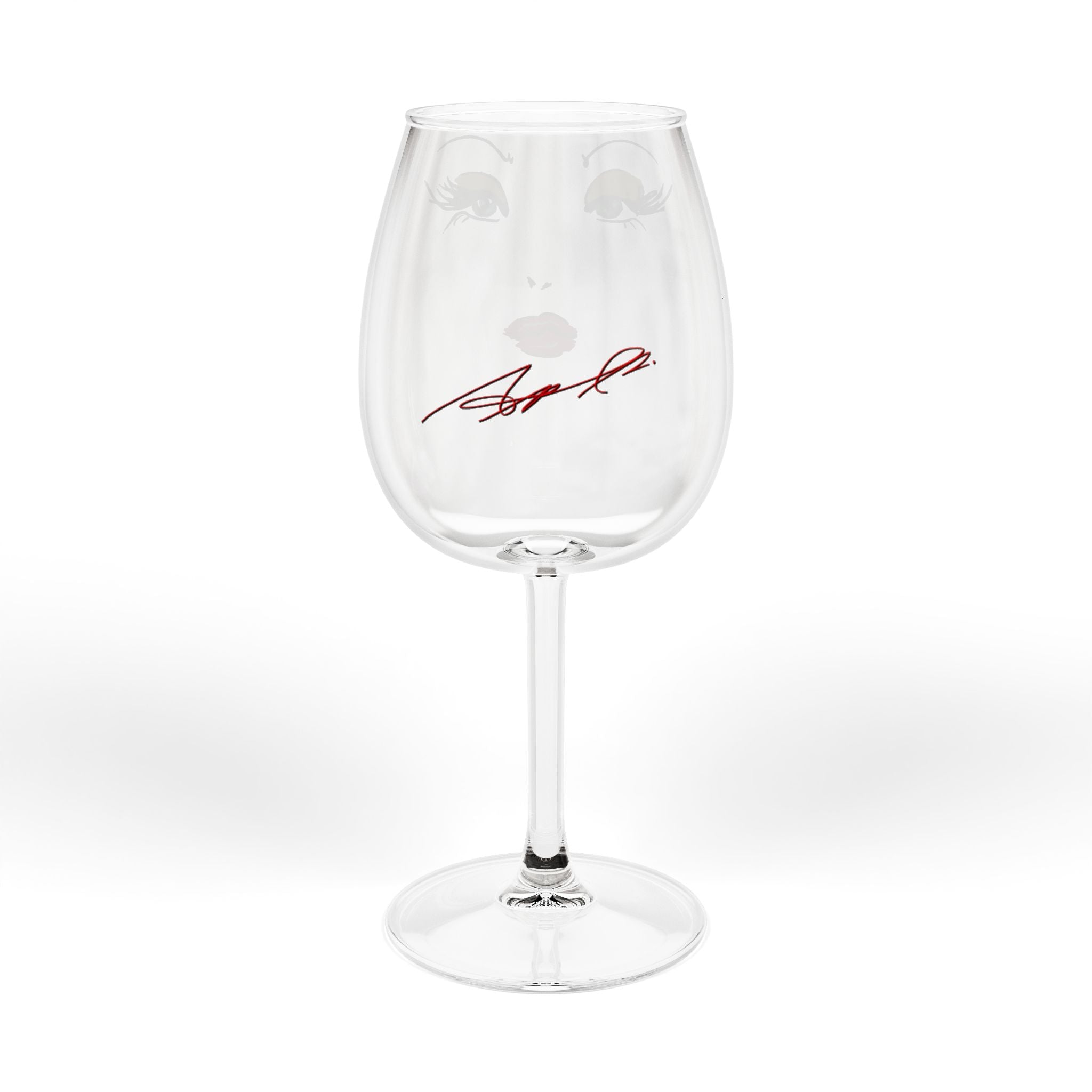 Wine Glass — Glam Face 12oz Stemmed Wine Glass (Red Lip & Green Eye Makeup Design)