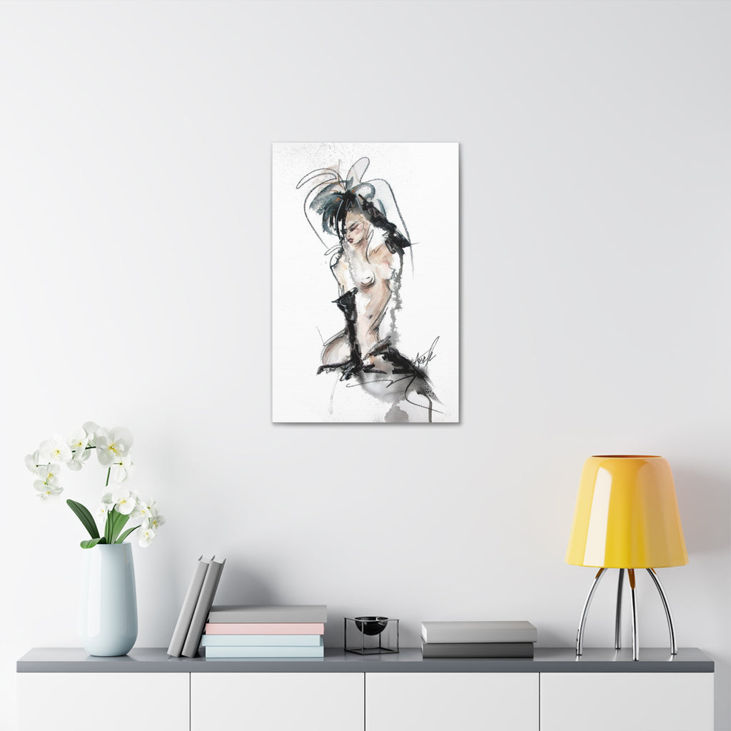 Woman In Black Gloves Canvas Print | Burlesque Pinup Canvas Art