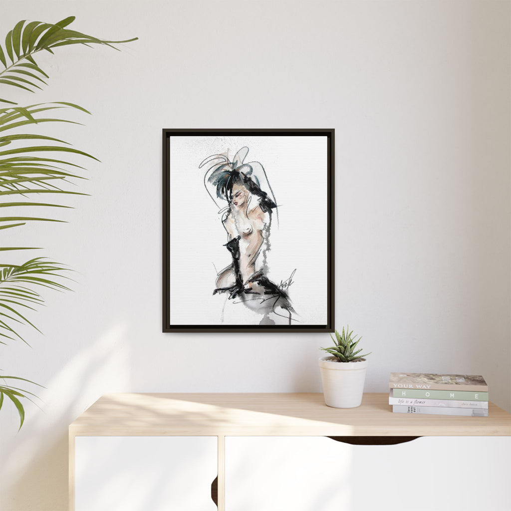 Woman in Black Gloves | Framed Nude Figure Sketch