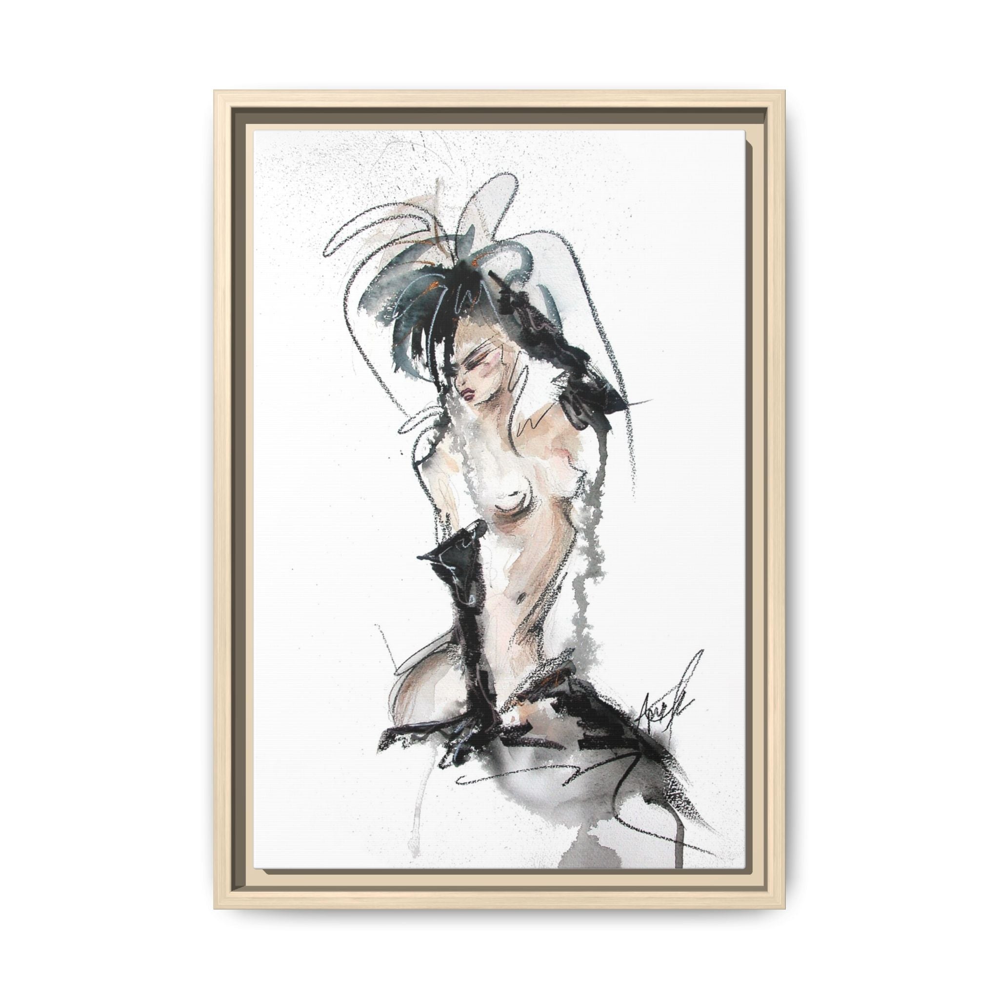 Woman in Black Gloves | Framed Nude Figure Sketch