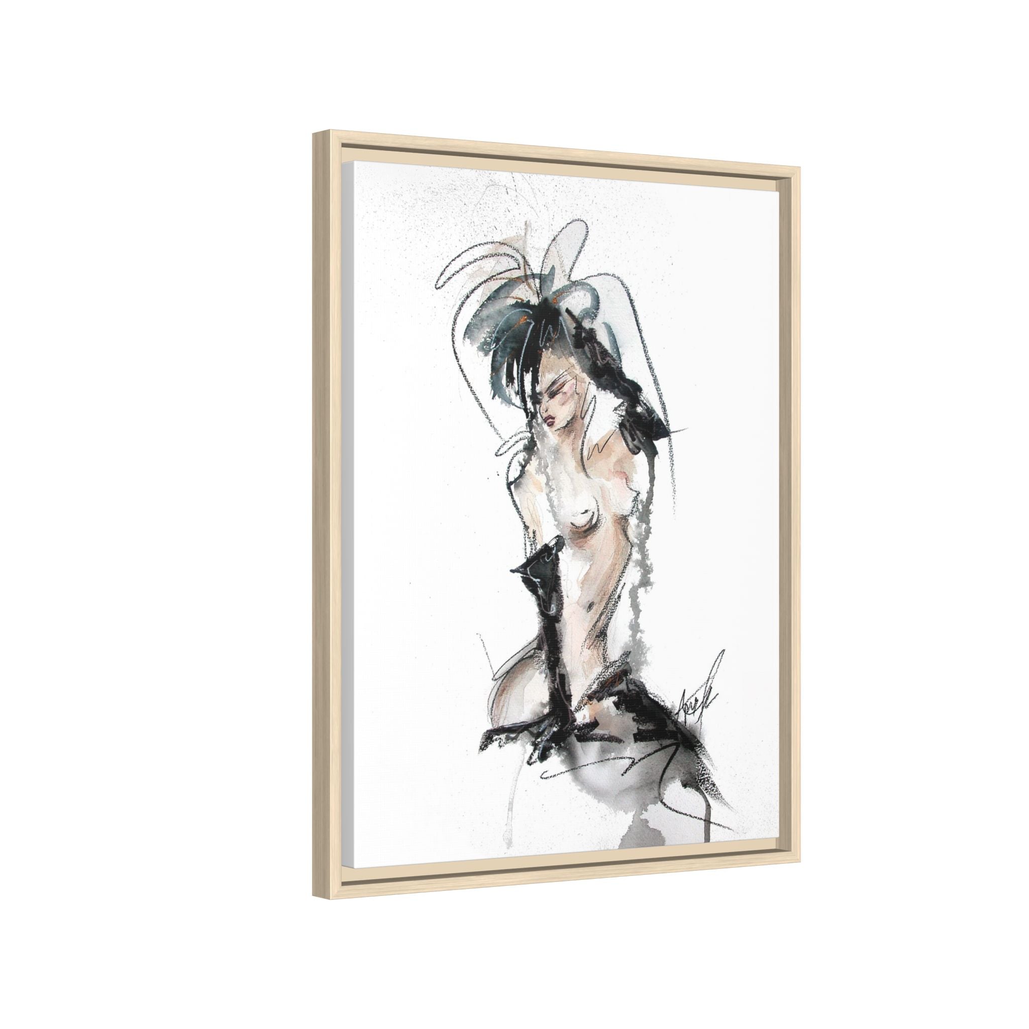 Woman in Black Gloves | Framed Nude Figure Sketch