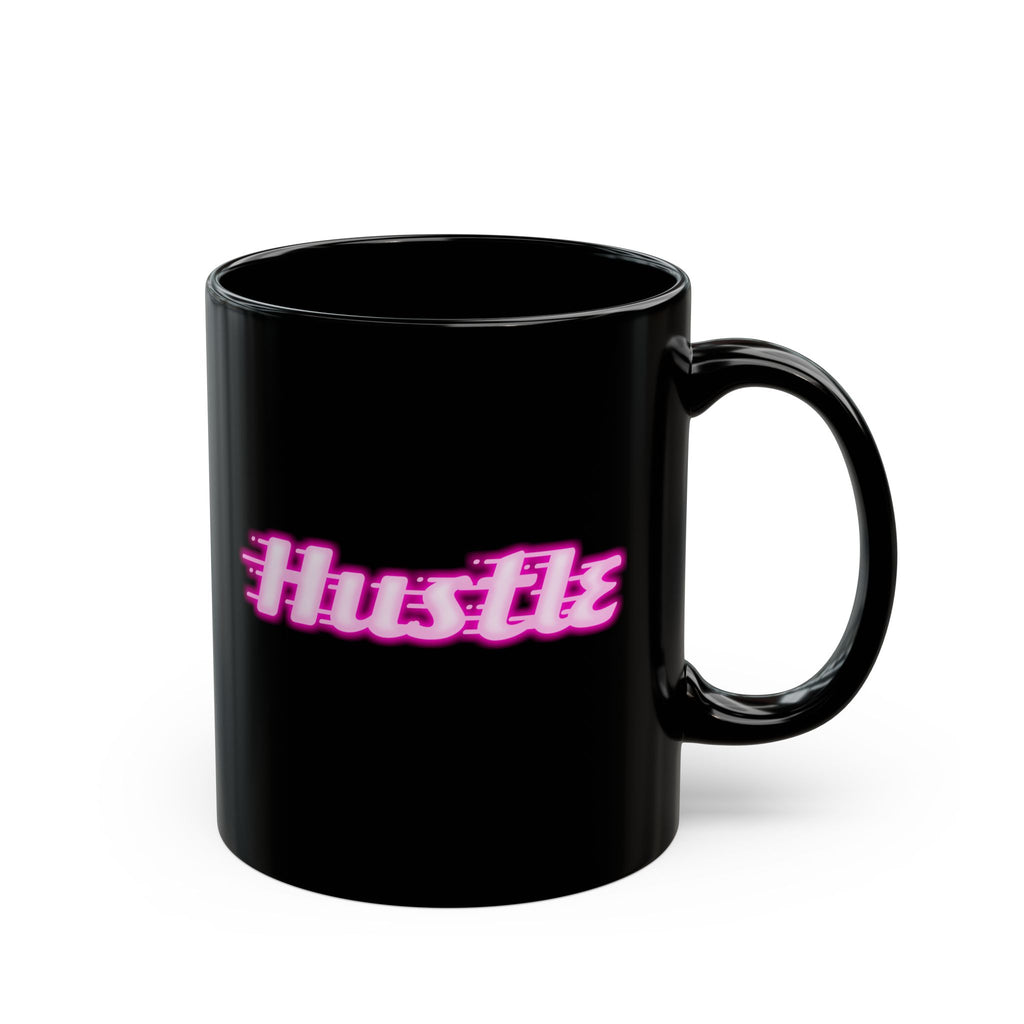 Black Coffee Mug — Neon Pink Cat Face Accent, Cute Minimalist Cat Lover Gift (11oz & 15oz)