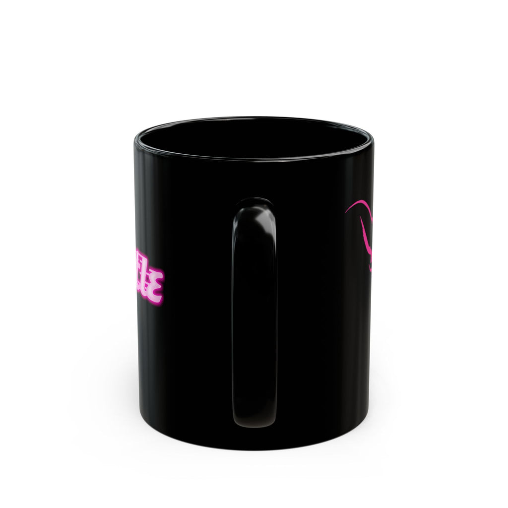 Black Coffee Mug — Neon Pink Cat Face Accent, Cute Minimalist Cat Lover Gift (11oz & 15oz)