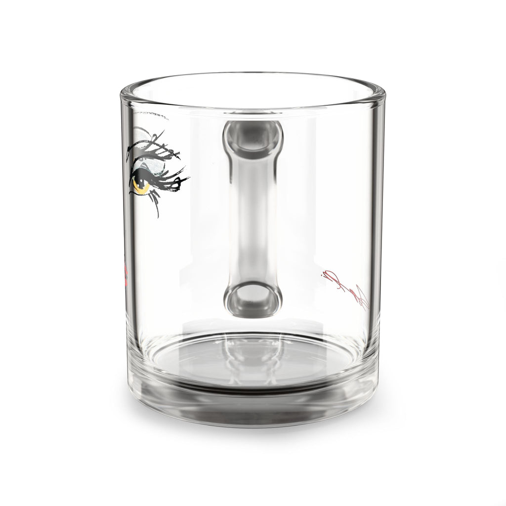 Stylized Makeup Face Glass Mug | 10oz Clear Coffee Cup