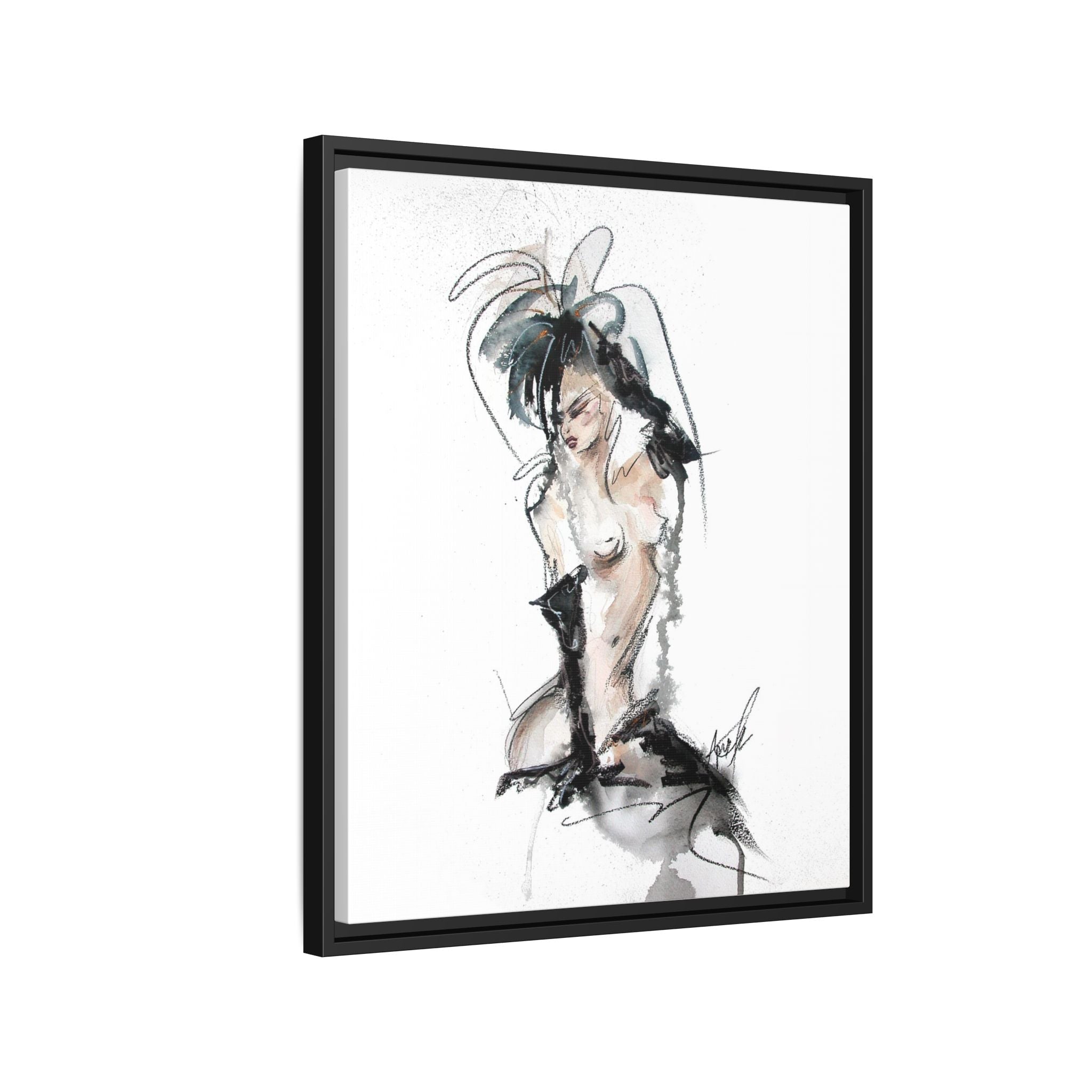 Woman in Black Gloves | Framed Nude Figure Sketch