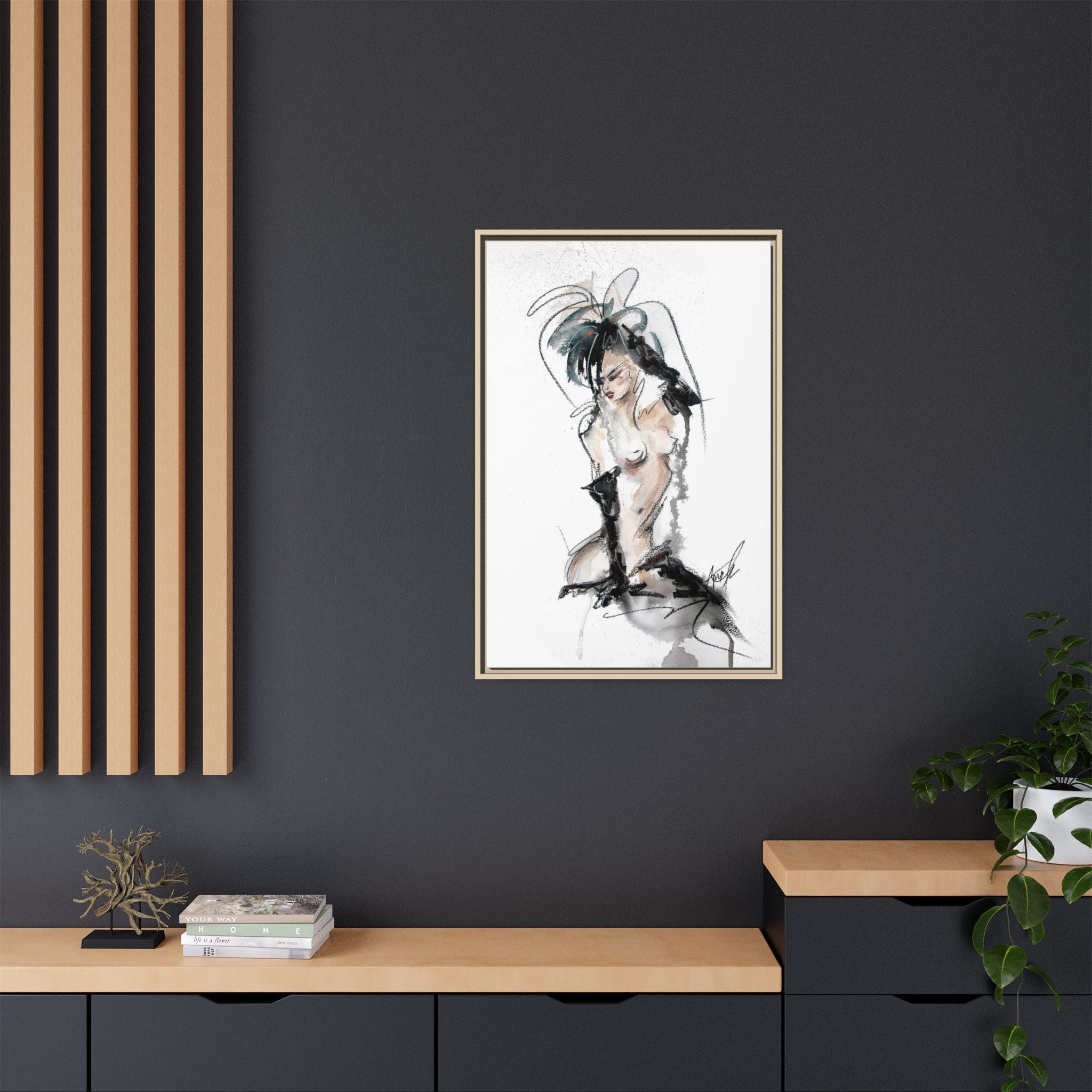 Woman in Black Gloves | Framed Nude Figure Sketch