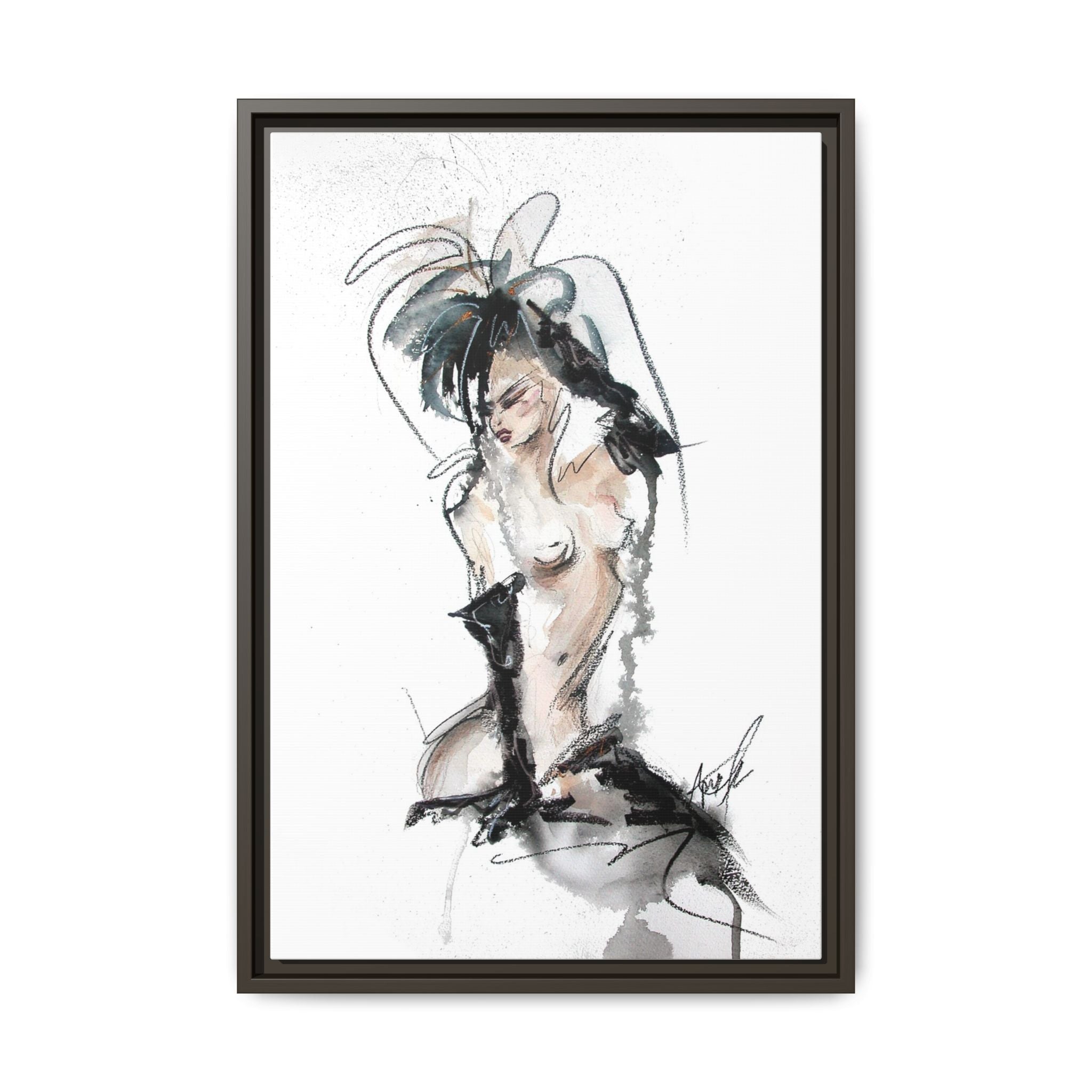 Woman in Black Gloves | Framed Nude Figure Sketch