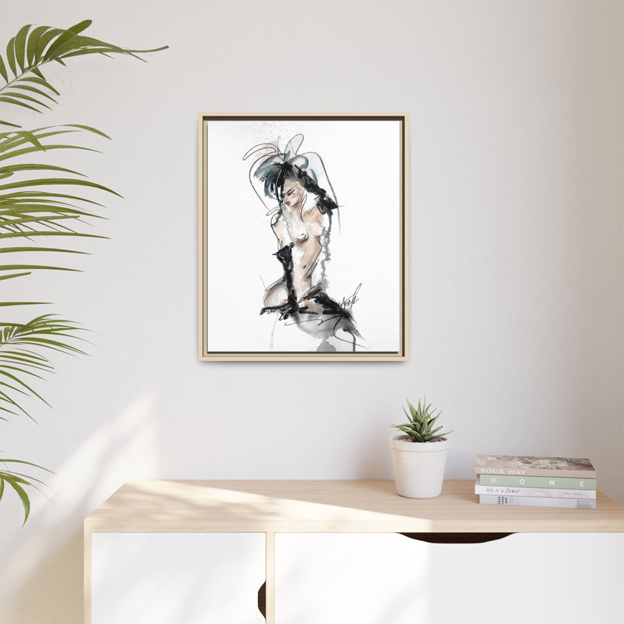 Woman in Black Gloves | Framed Nude Figure Sketch