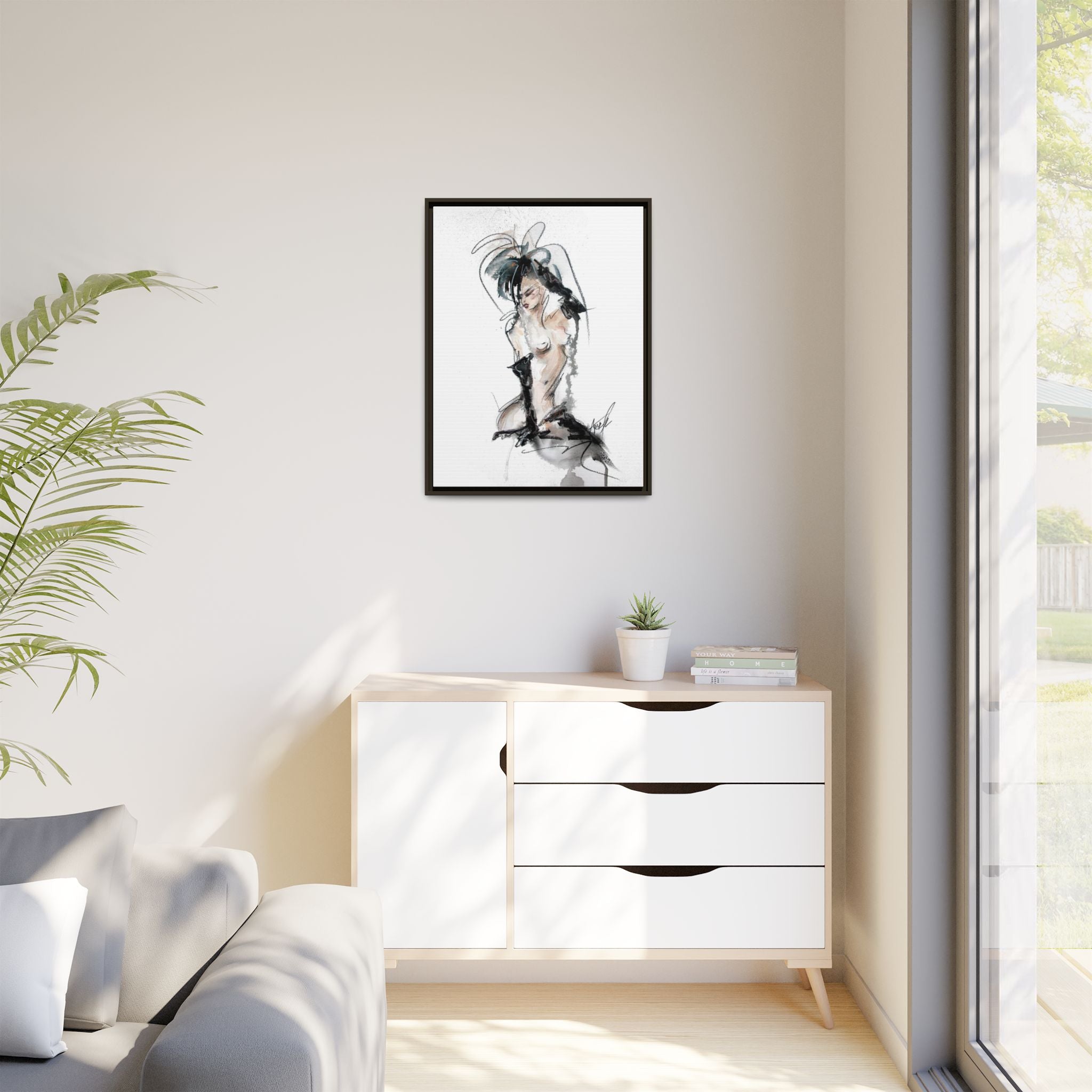 Woman in Black Gloves | Framed Nude Figure Sketch