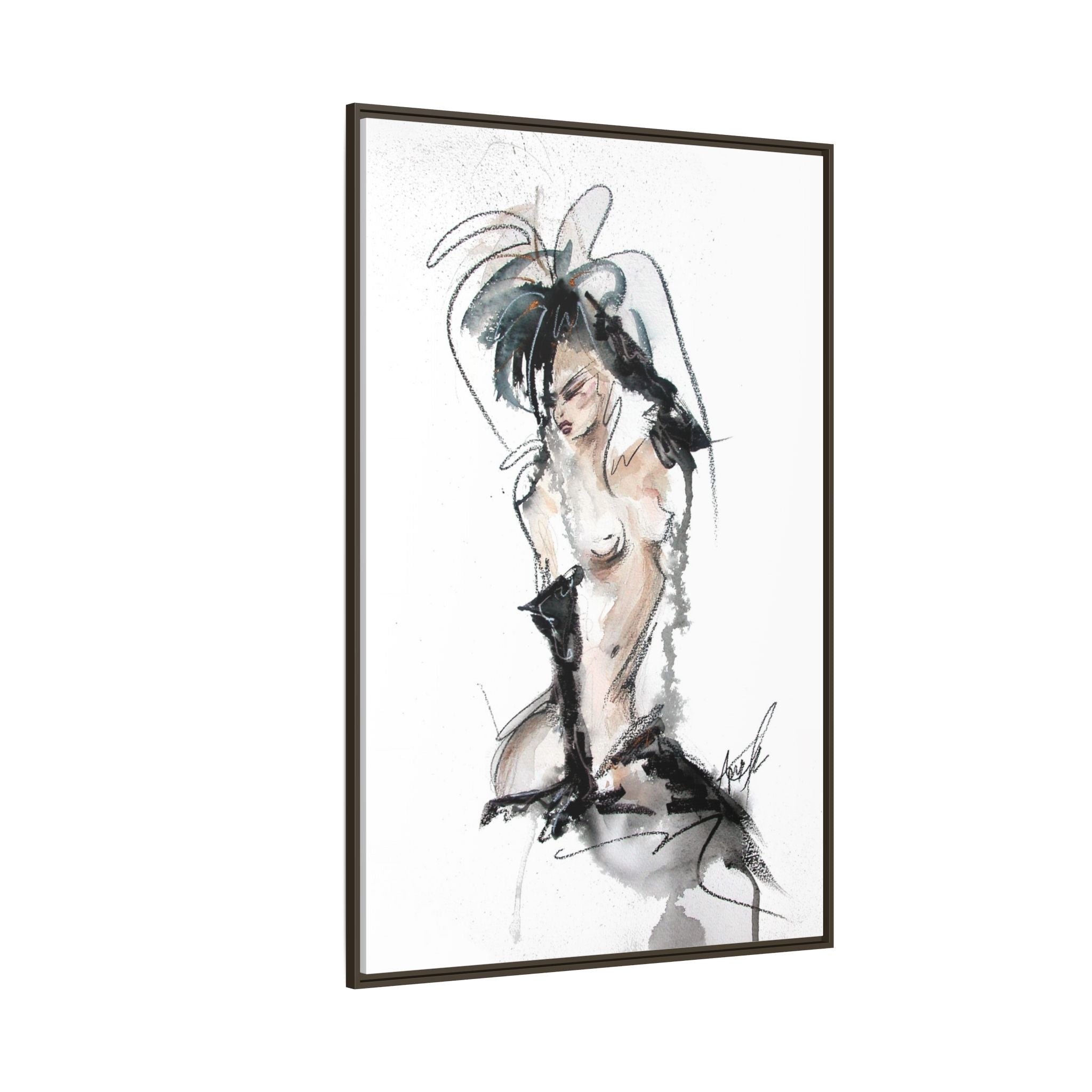 Woman in Black Gloves | Framed Nude Figure Sketch