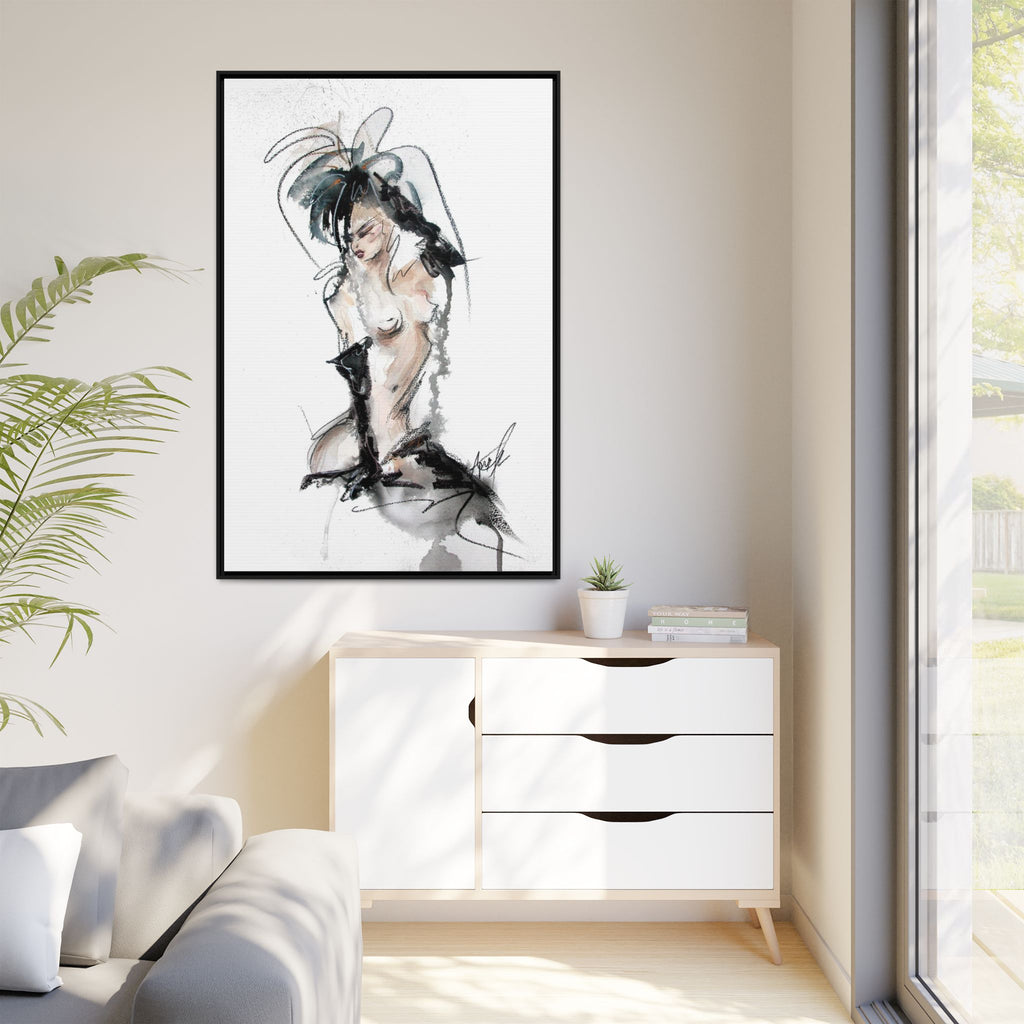Woman in Black Gloves | Framed Nude Figure Sketch