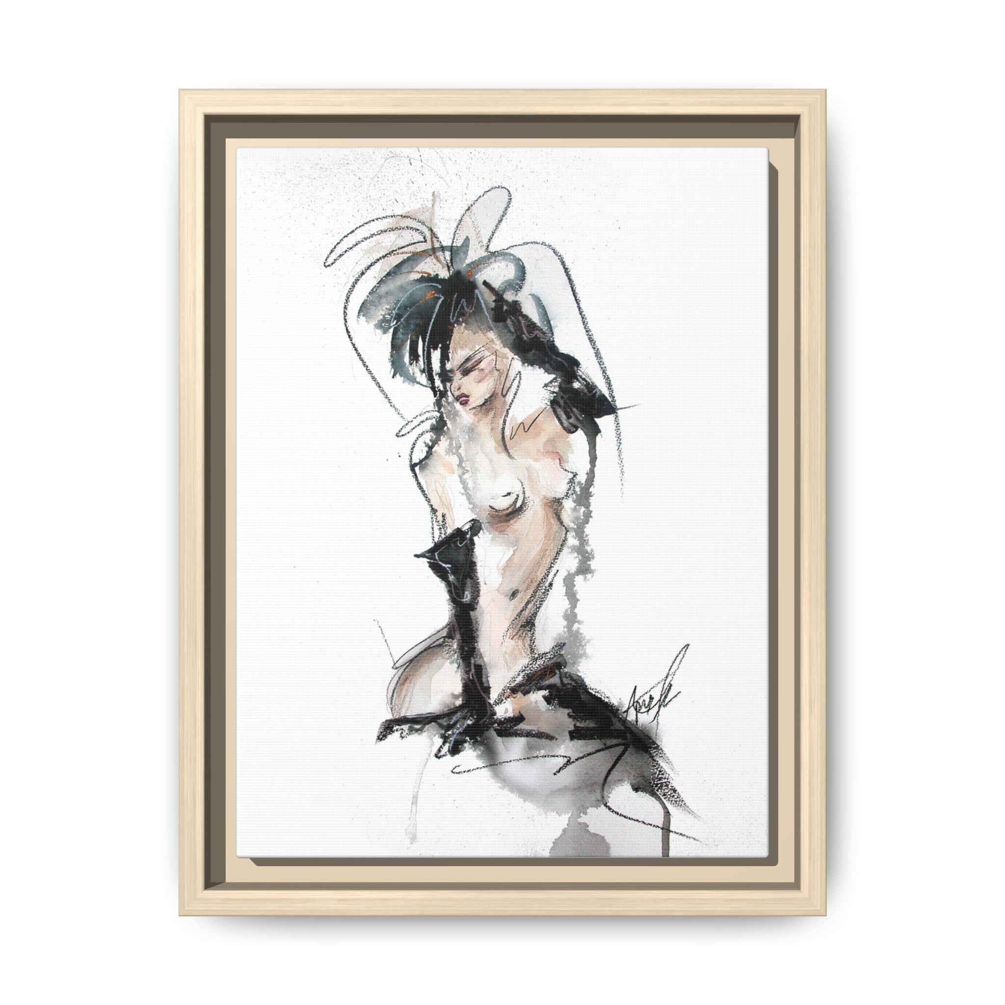 Woman in Black Gloves | Framed Nude Figure Sketch