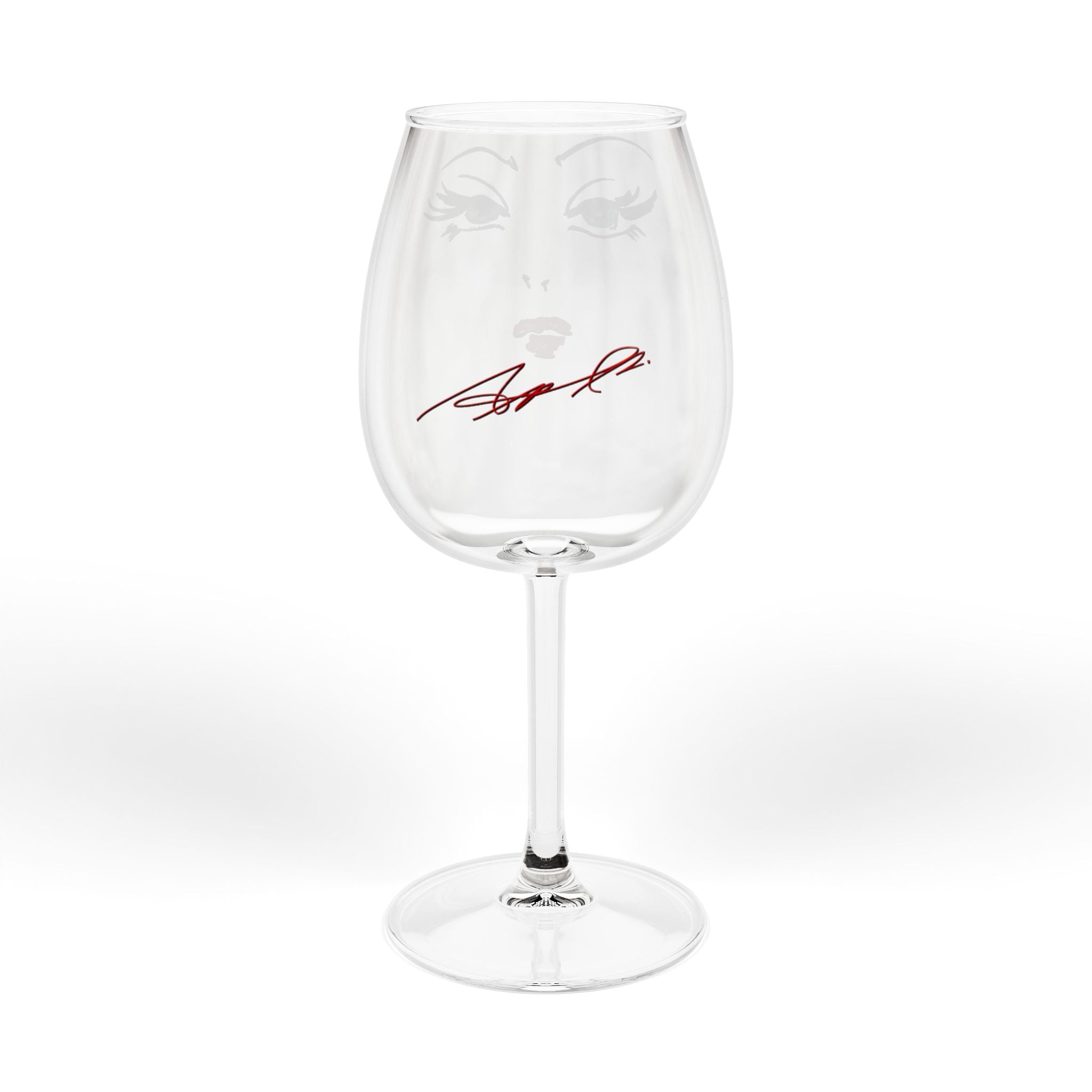 12oz Wine Glass — Glam Face Wine Glass with Green Eyes & Red Lips