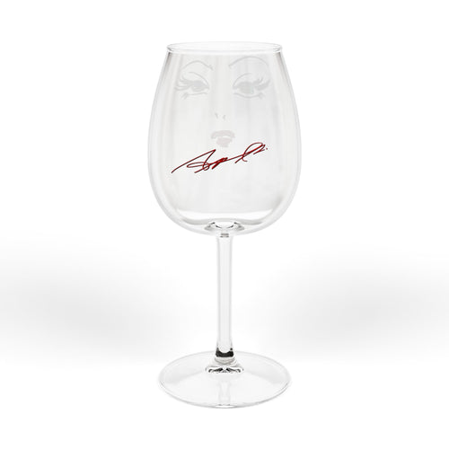 12oz Wine Glass — Glam Face Wine Glass with Green Eyes & Red Lips