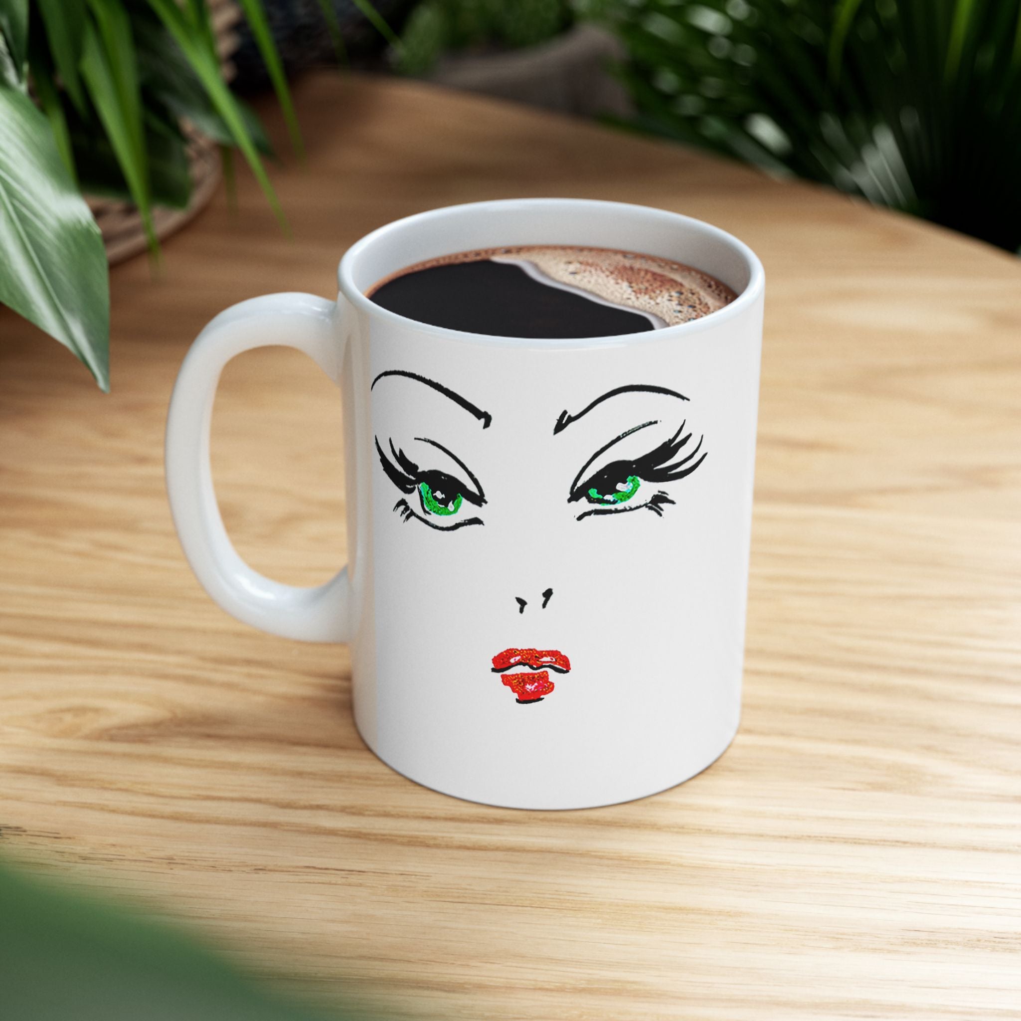 Green Eye Glam Ceramic Mug – Stylish Makeup Lover Coffee Cup (11oz, 15oz)
