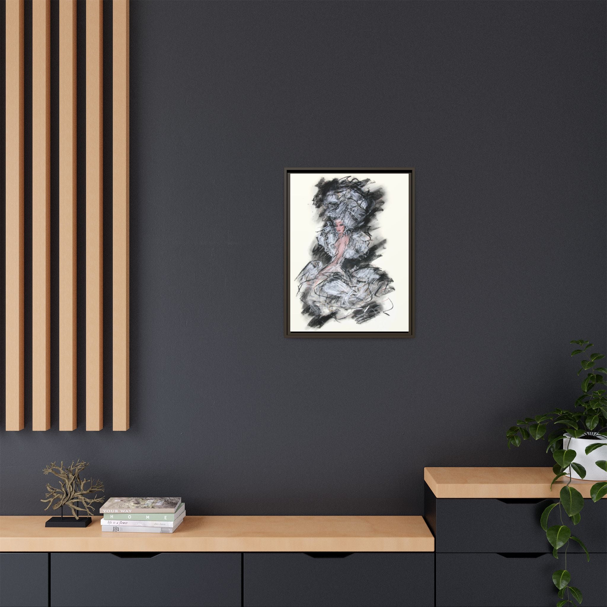Framed Matte Canvas Art - Fashion Sketch Ballerina Illustration