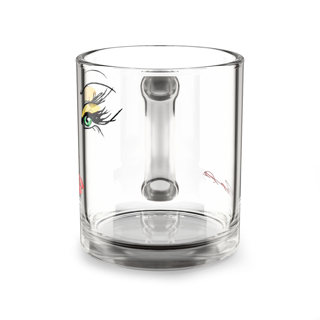 Glam Makeup Face Glass Mug | 10oz Clear Coffee Cup