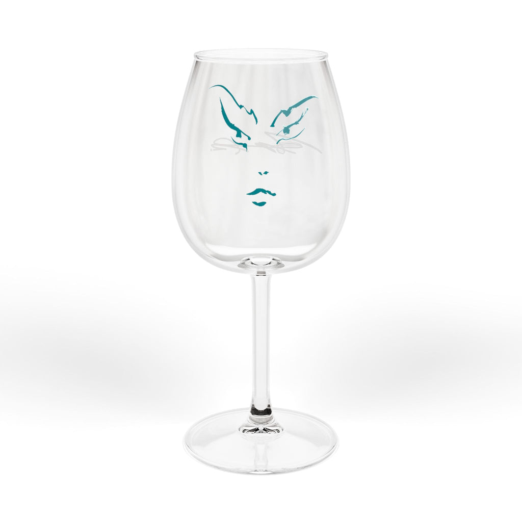 12oz Wine Glass with Minimalist Abstract Face Design — Modern Artistic Stemware